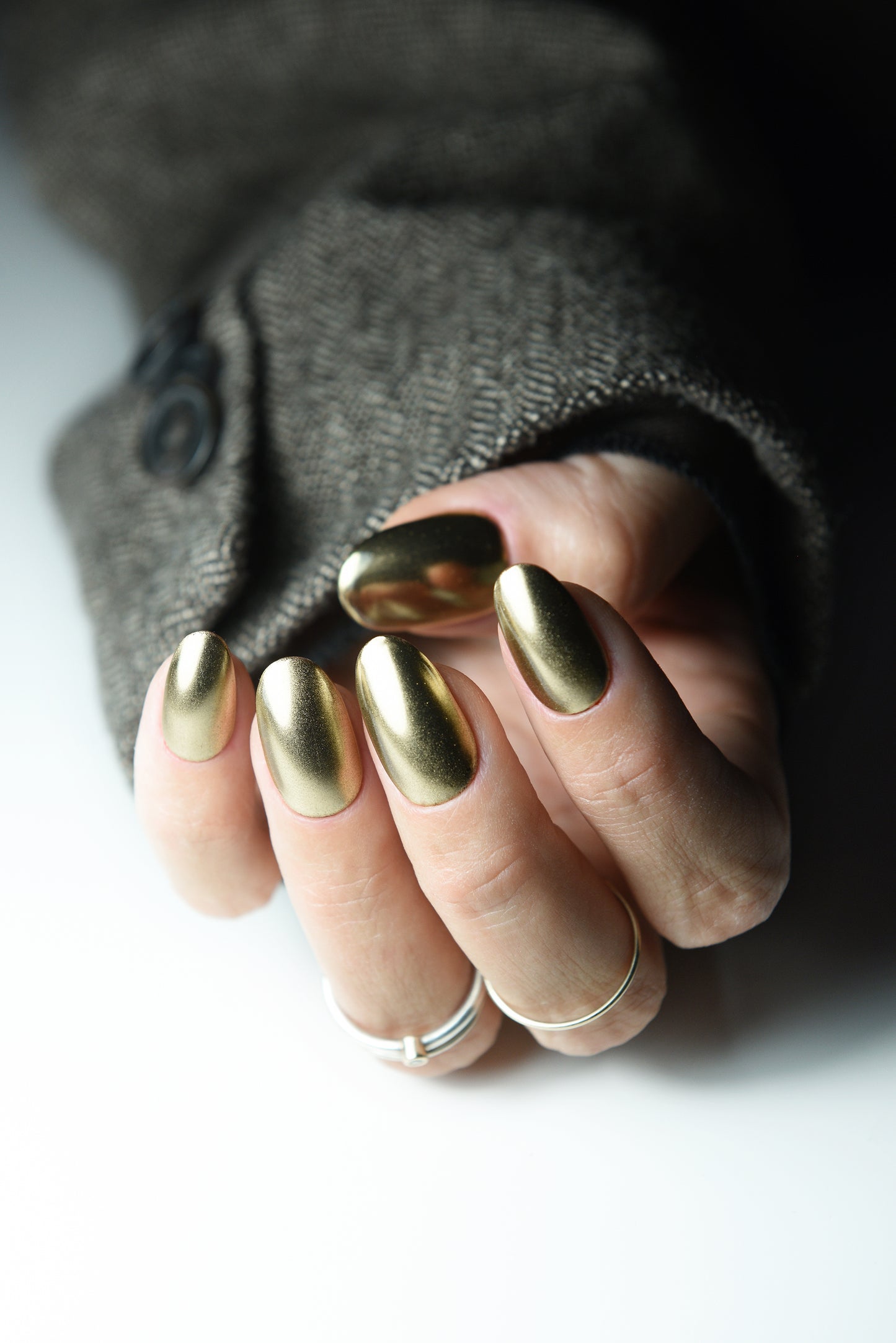 Gold Chrome Press-On Nails | Metallic Mirror Fake Nails | Handmade Reusable Set