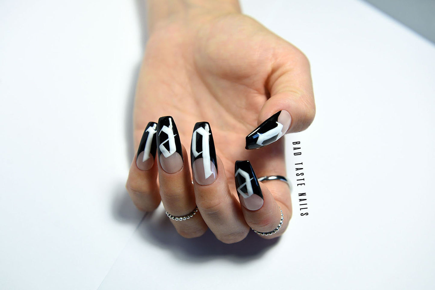 CUSTOM LETTERS + Deep FRENCH – Luxury Handmade Reusable Press On Nails