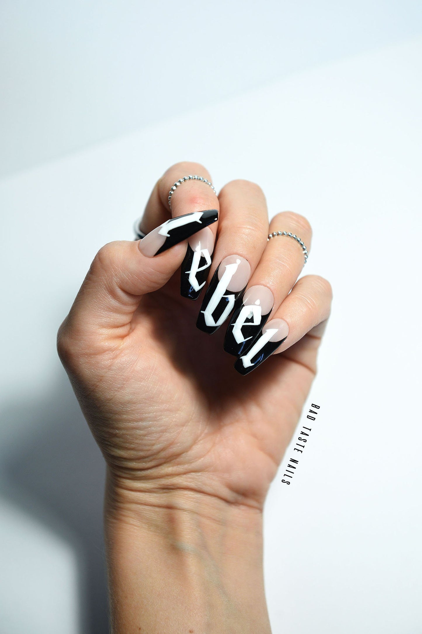 CUSTOM LETTERS + Deep FRENCH – Luxury Handmade Reusable Press On Nails