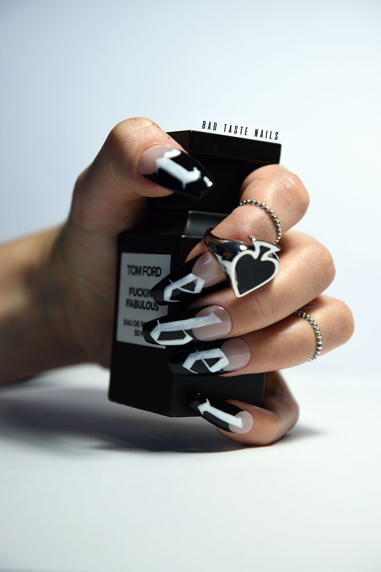 CUSTOM LETTERS + Deep FRENCH – Luxury Handmade Reusable Press On Nails