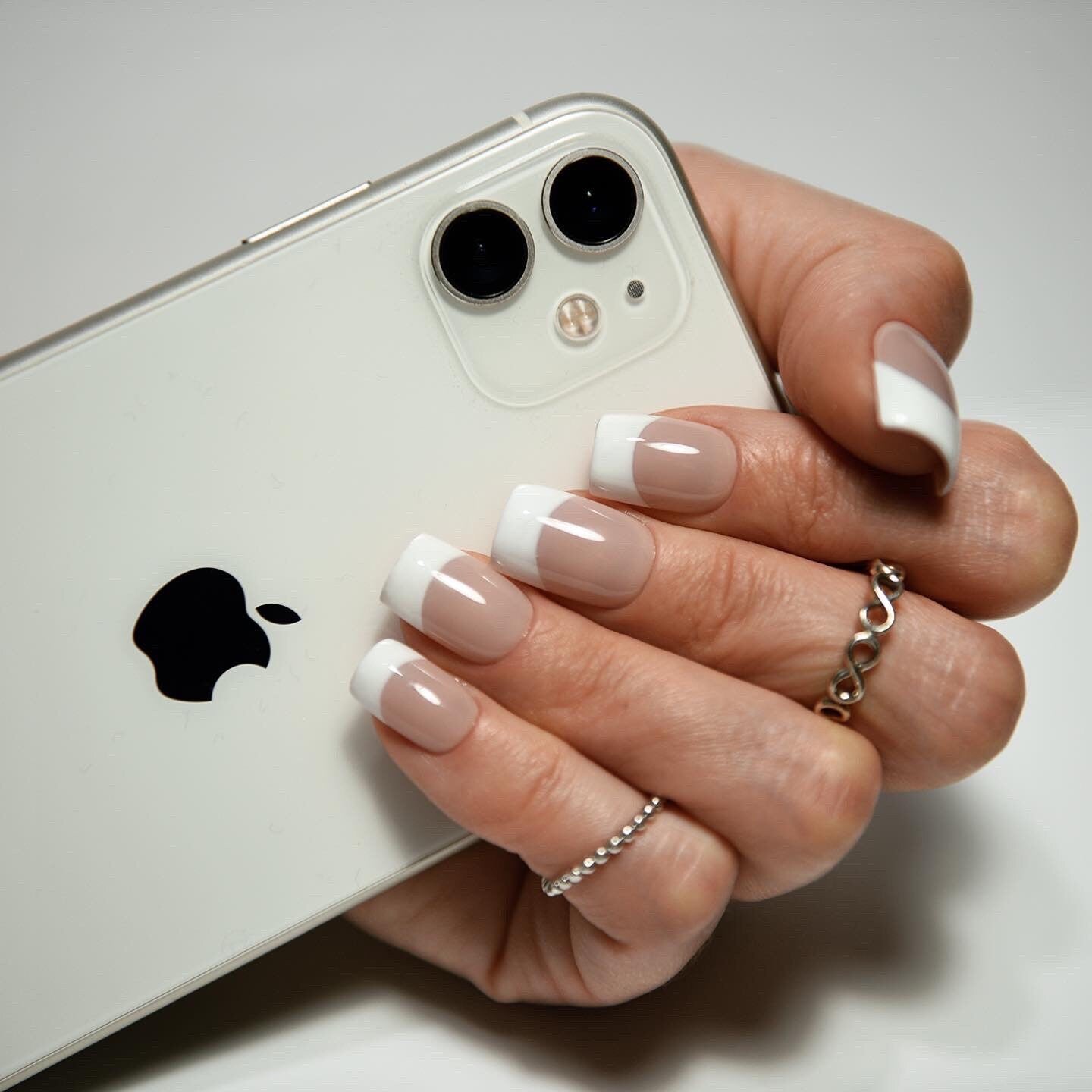 White 90s Y2K French Press-On Nails – Glossy, Handmade & Reusable