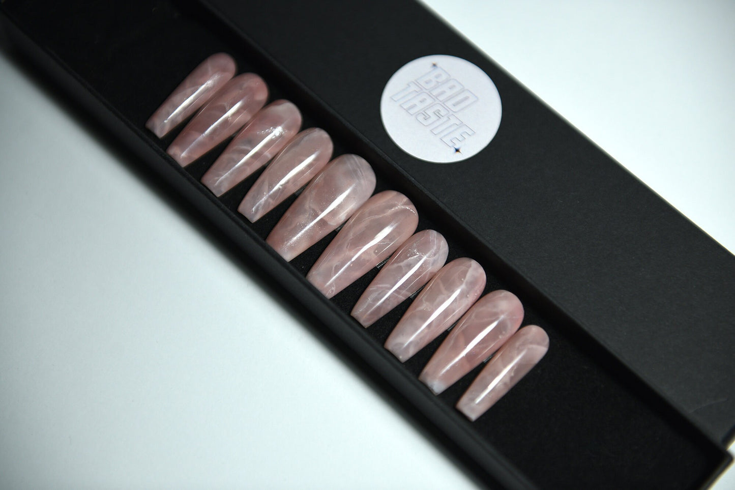 Rose Quartz Press-On Nails – Glossy, Handmade & Reusable