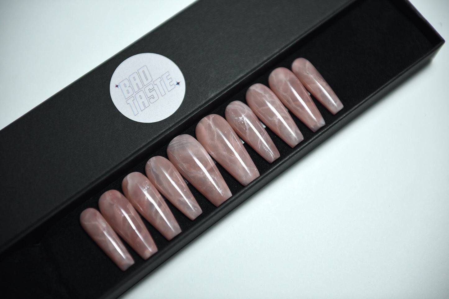 Rose Quartz Press-On Nails – Glossy, Handmade & Reusable