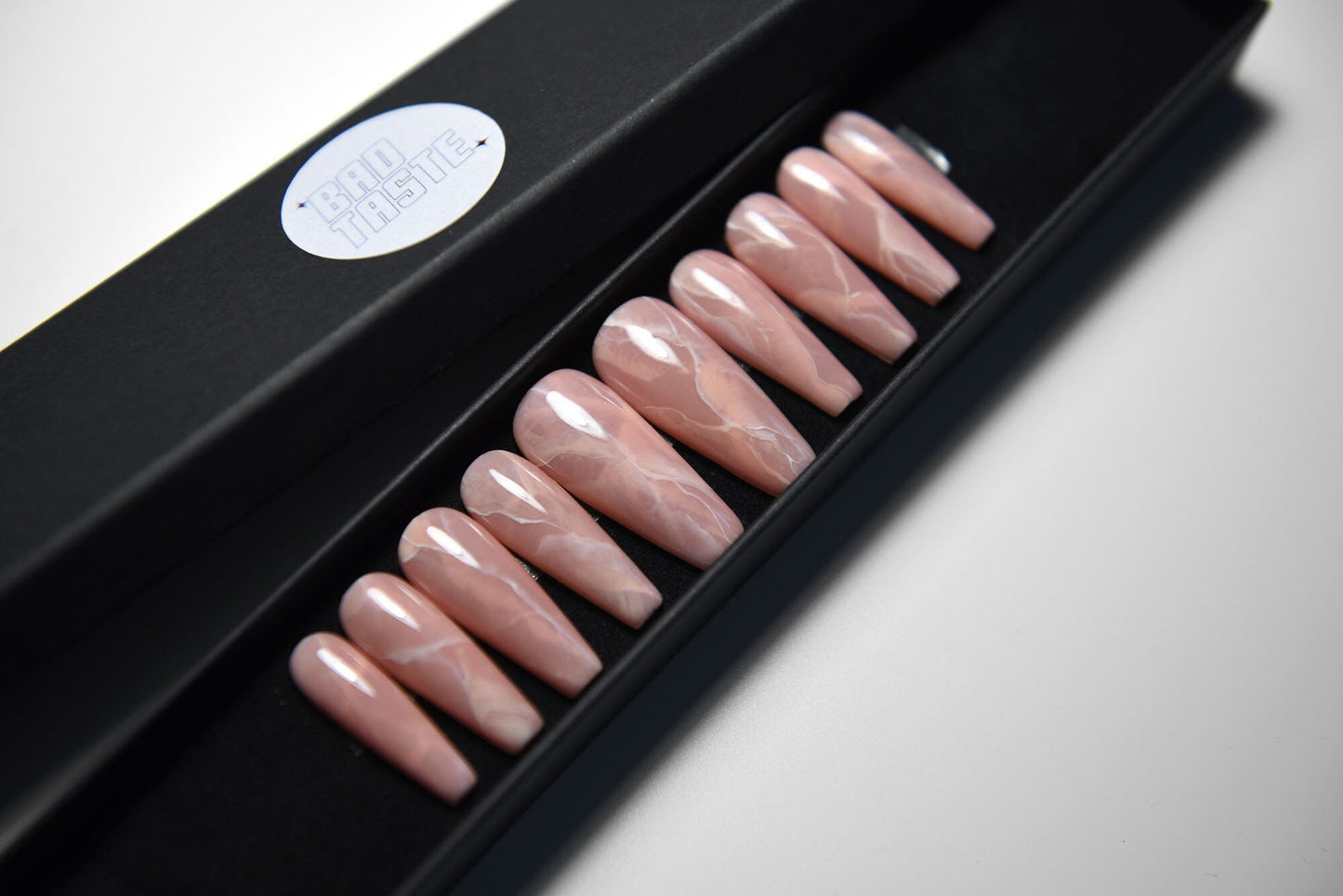 Rose Quartz Press-On Nails – Glossy, Handmade & Reusable