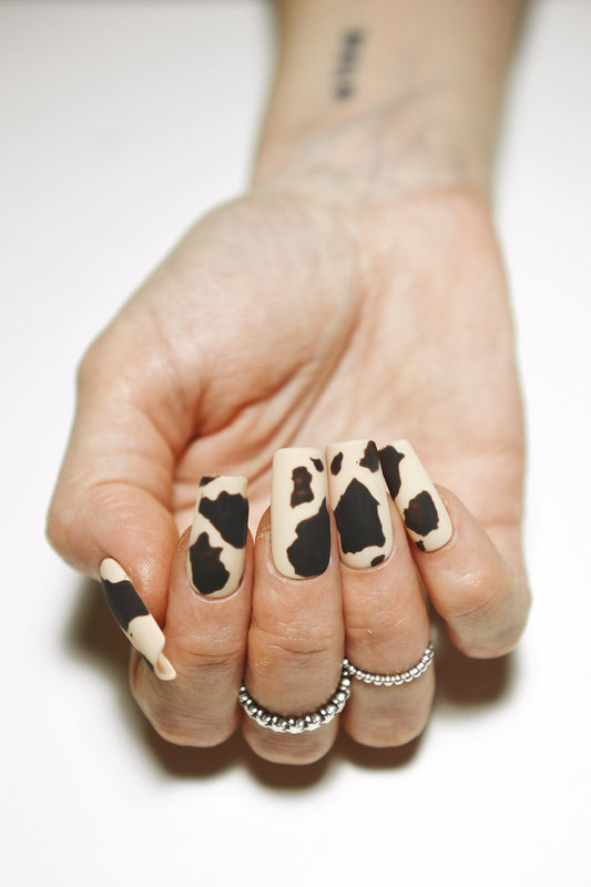 BROWN COW PRINT – Luxury Handmade Reusable Press On Nails