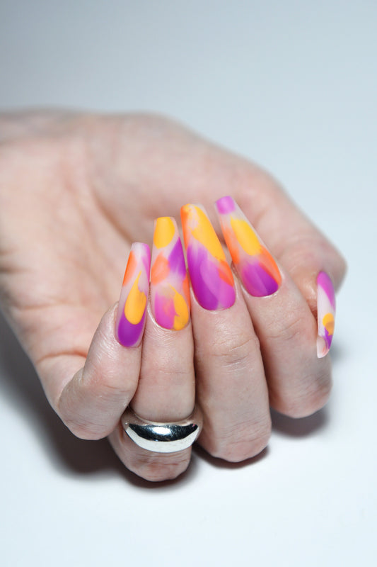 Primavera Brush Strokes Press On Nails – Handmade Luxury Reusable Coffin Nails