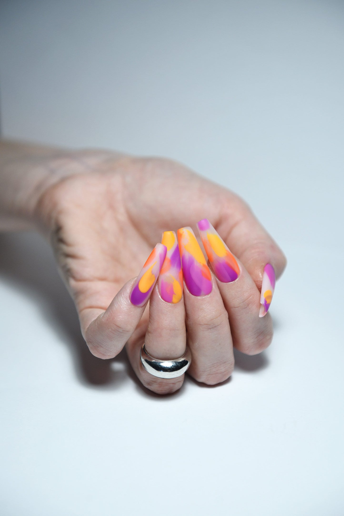 Primavera Brush Strokes Press On Nails – Handmade Luxury Reusable Coffin Nails