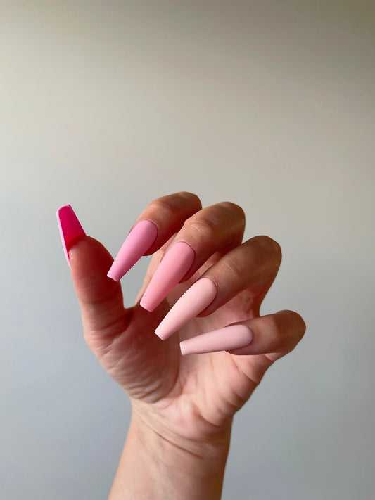 BABY BUNNY pink gradient| Handpainted press on nails | fake nails | Stiletto Oval Almond Square Coffin Balerina | Acrylic Long Medium Short