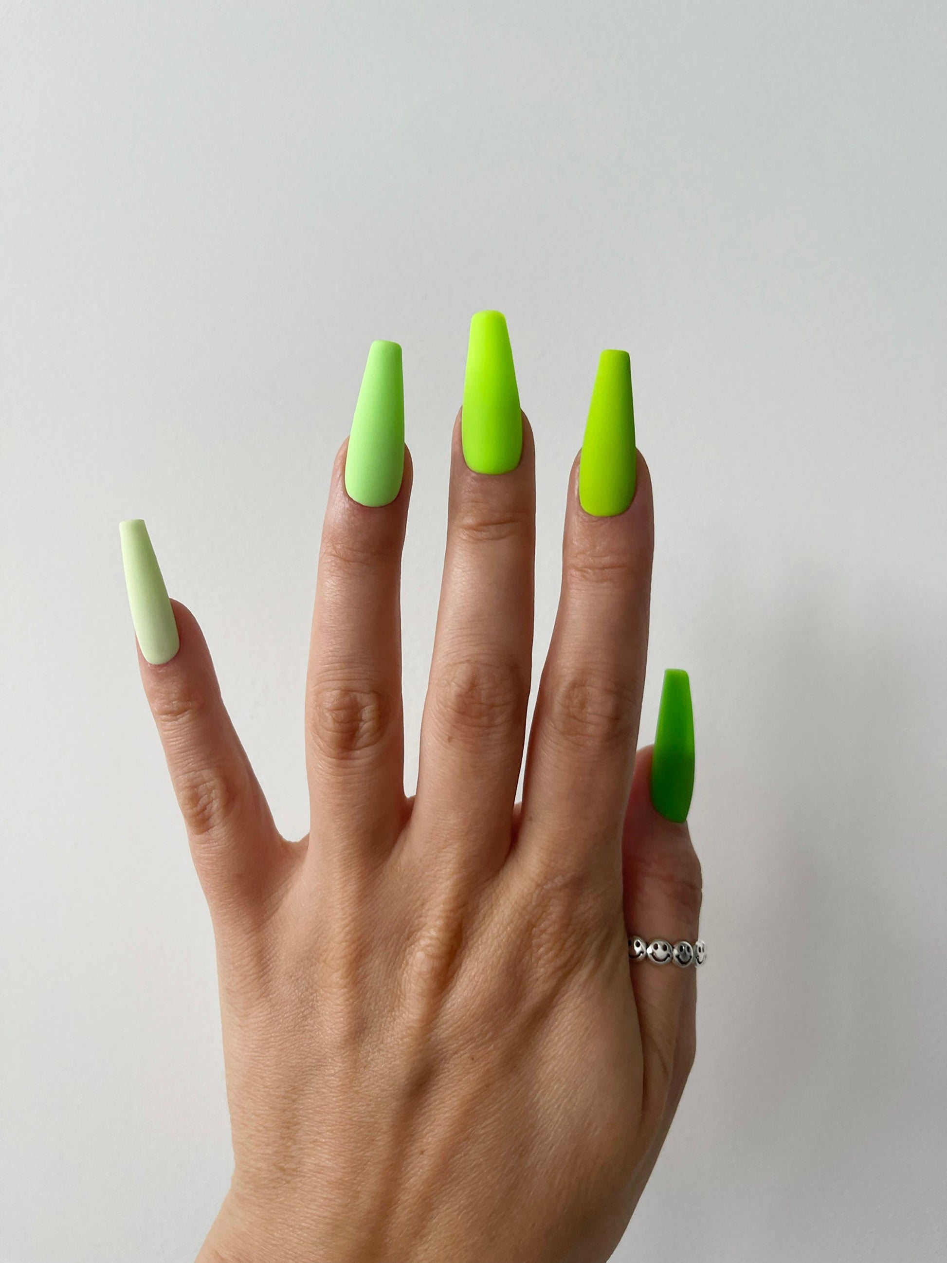 TOXIC GREEN jade gradient| Handpainted press on nails | fake nails | Stiletto Oval Almond Square Coffin Balerina | Acrylic Long Medium Short