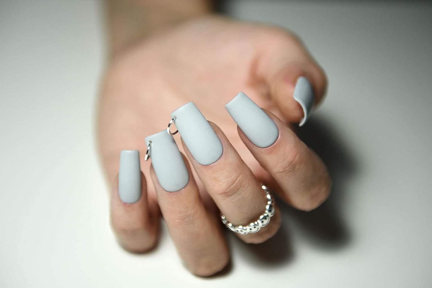 PIERCED RINGO GREY | Matte | Reusable press on nails | Stiletto Oval Almond Square Coffin Balerina | Long Medium Short | Pressons | Custom