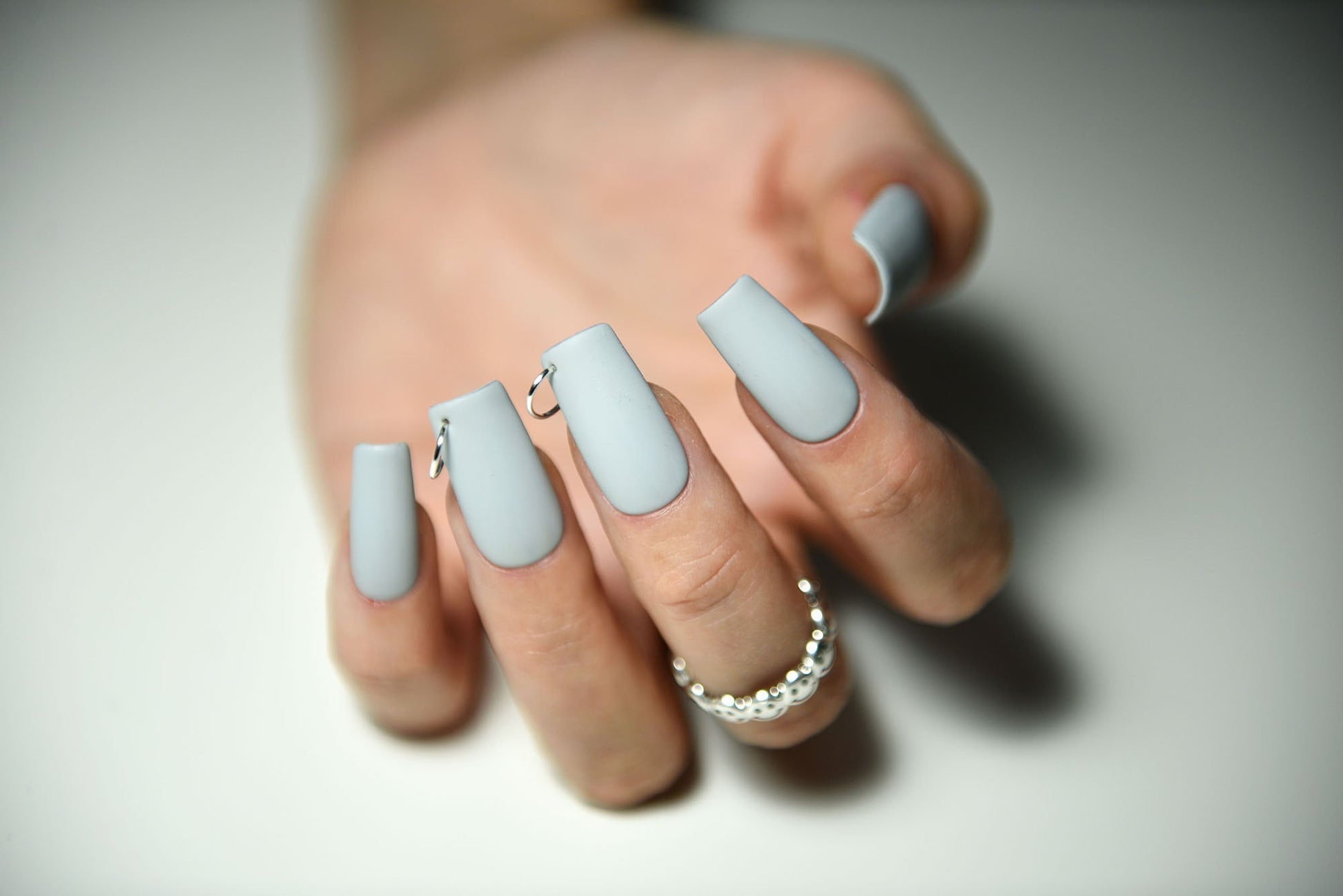 PIERCED RINGO GREY | Matte | Reusable press on nails | Stiletto Oval Almond Square Coffin Balerina | Long Medium Short | Pressons | Custom