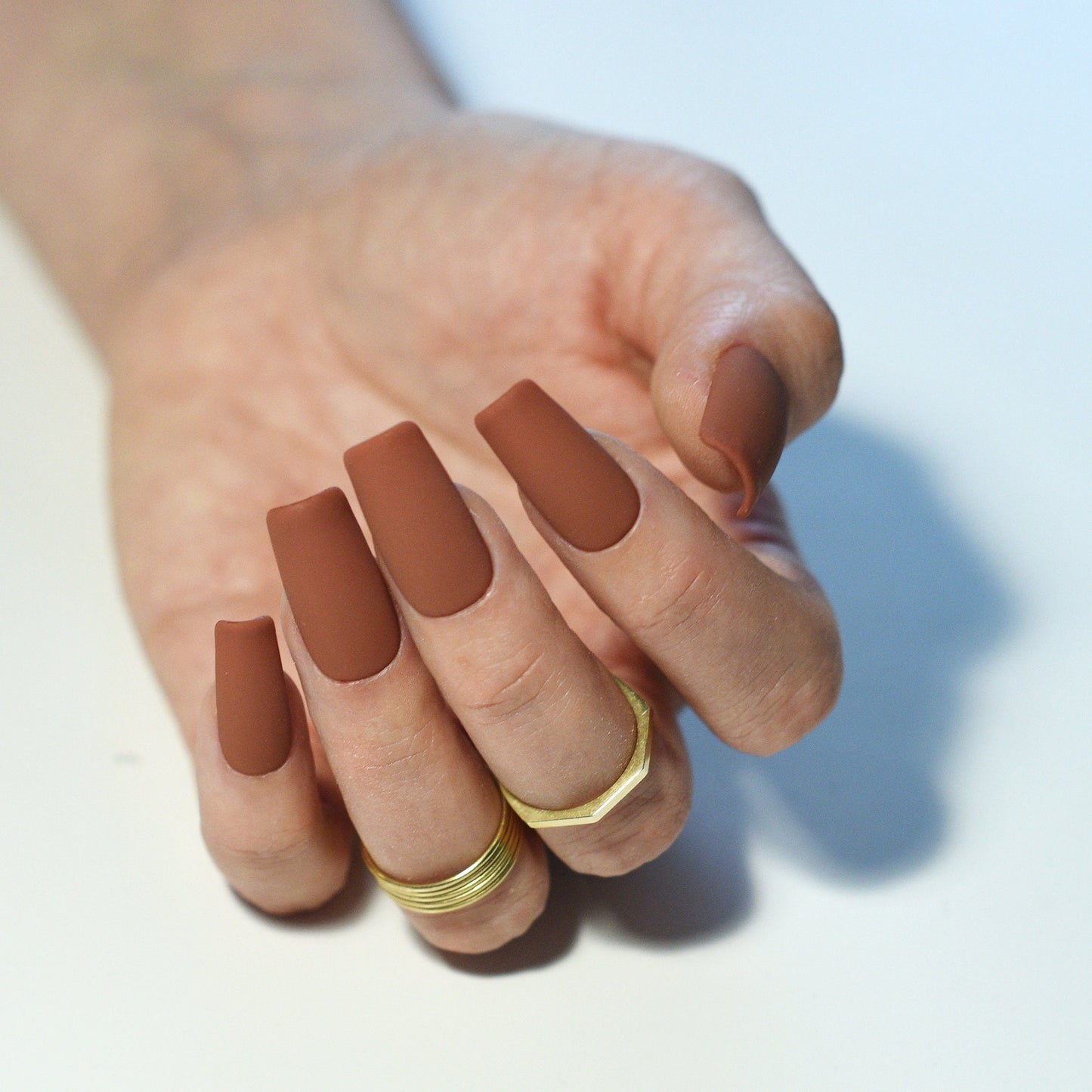 CINNAMON BROWN | Autumn Fall | Handpainted press on nails | fake nails | Stiletto Oval Almond Square Coffin Balerina | Long Medium Short