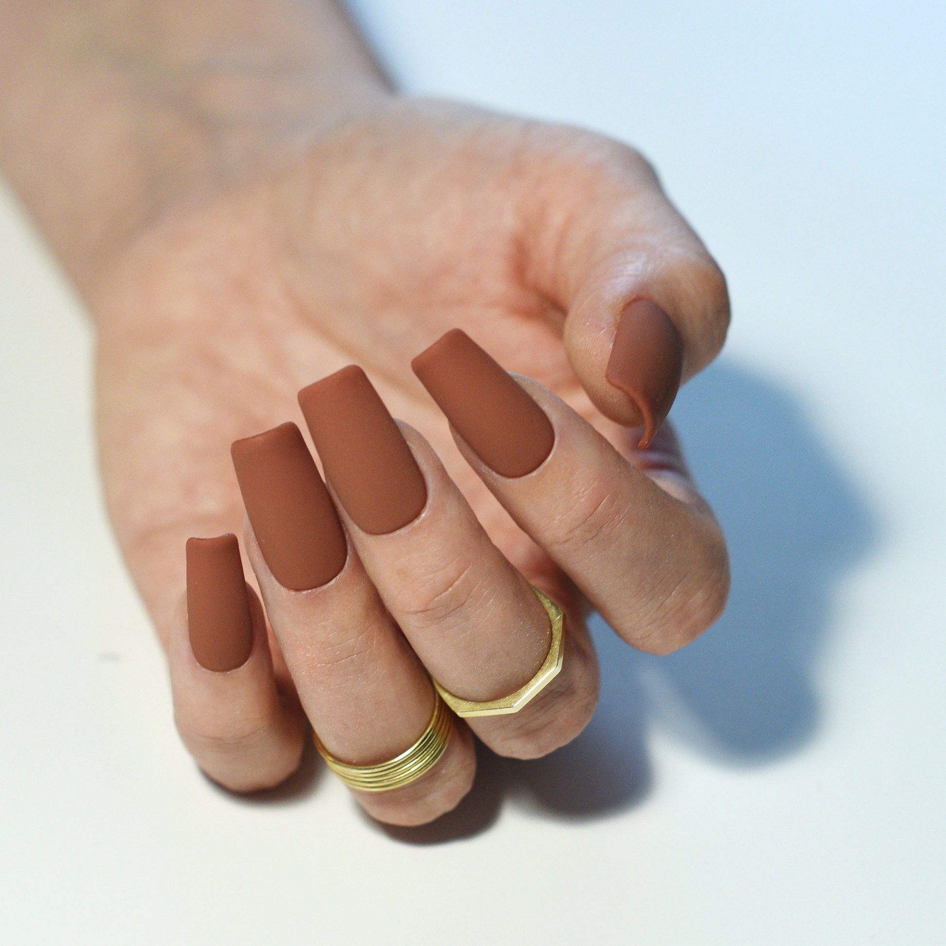CINNAMON BROWN | Autumn Fall | Handpainted press on nails | fake nails | Stiletto Oval Almond Square Coffin Balerina | Long Medium Short