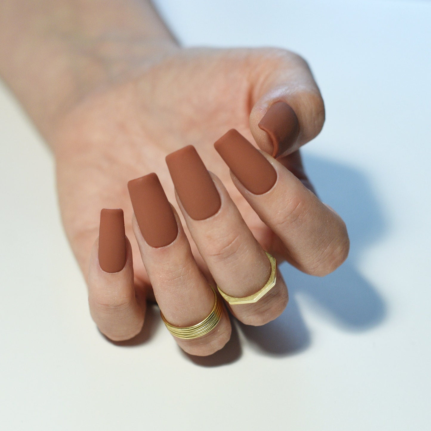 CINNAMON BROWN | Autumn Fall | Handpainted press on nails | fake nails | Stiletto Oval Almond Square Coffin Balerina | Long Medium Short