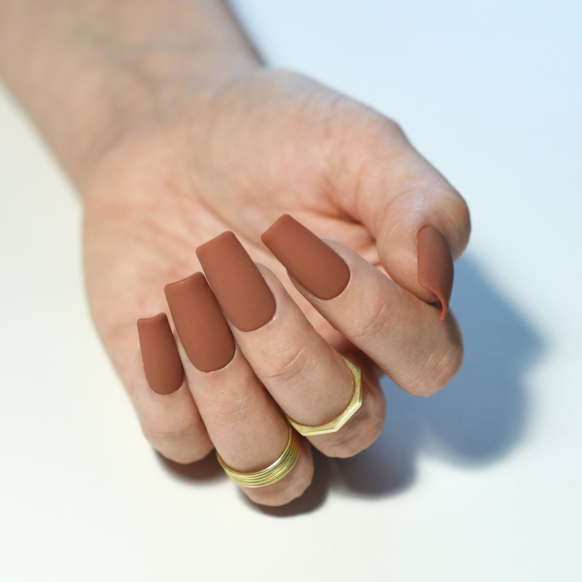 CINNAMON BROWN | Autumn Fall | Handpainted press on nails | fake nails | Stiletto Oval Almond Square Coffin Balerina | Long Medium Short