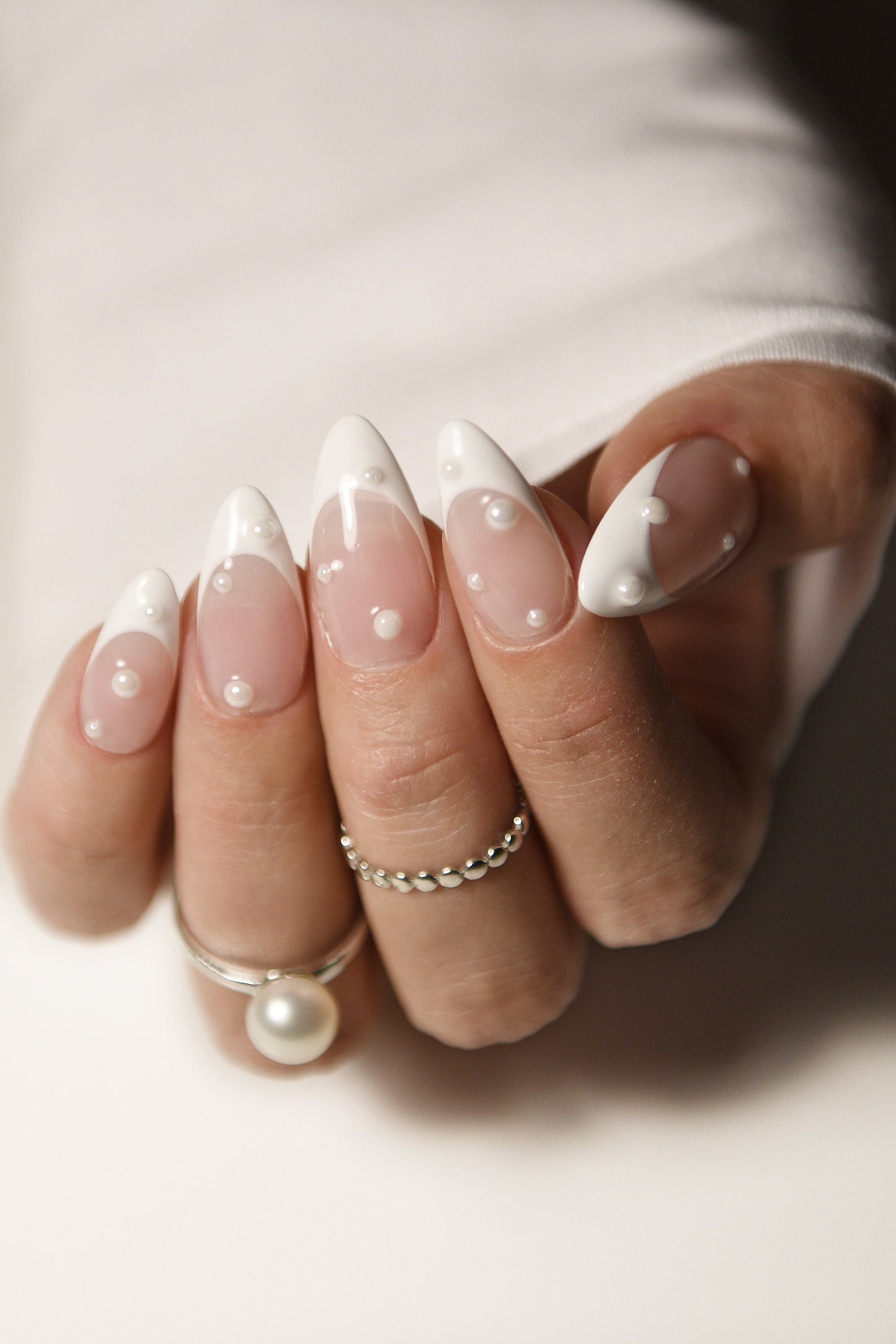 French & Pearls Press-On Nails | Blob Pearl Glossy Set | Luxury Handmade Reusable Nails | Custom Shape & Length