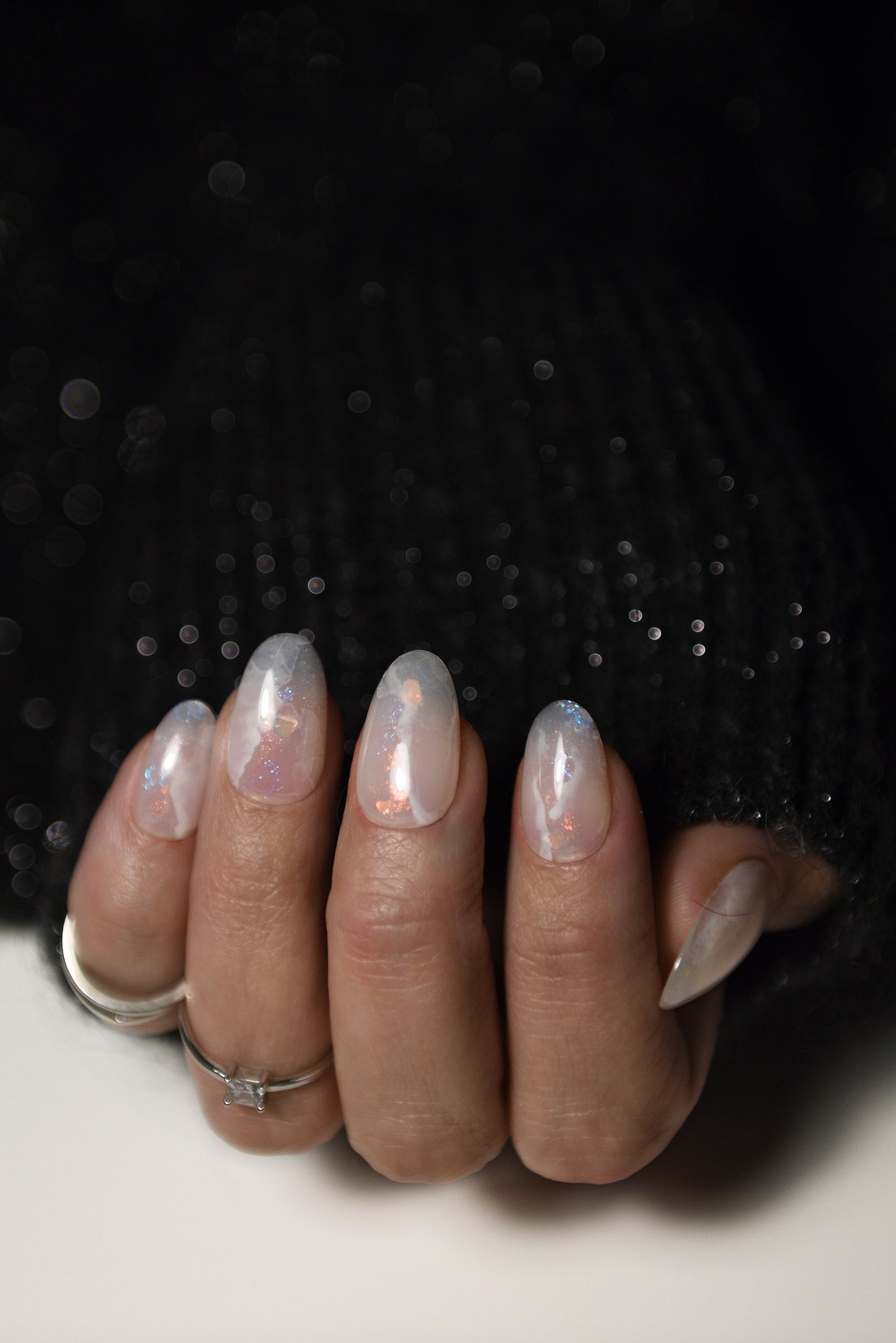 Winter Crystal Acrylic Stone Press-On Nails | Glossy Handmade Reusable Set | Custom Shape & Length | Luxury Builder Gel Nails