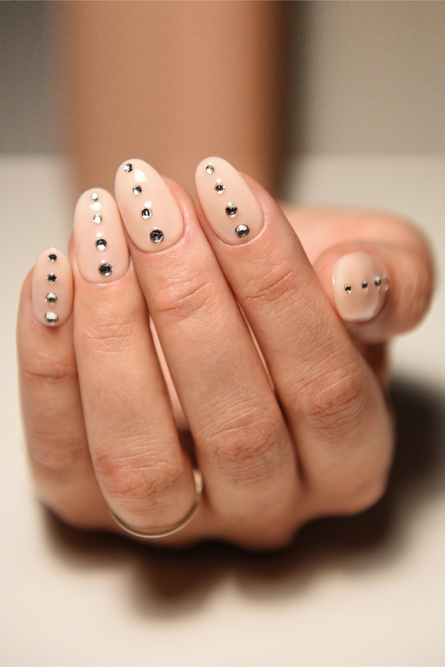 CASSIE NUDE RHINESTONES Glossy Nudes | press on nails | Stiletto Oval Almond Square Coffin Balerina | Long Medium Short
