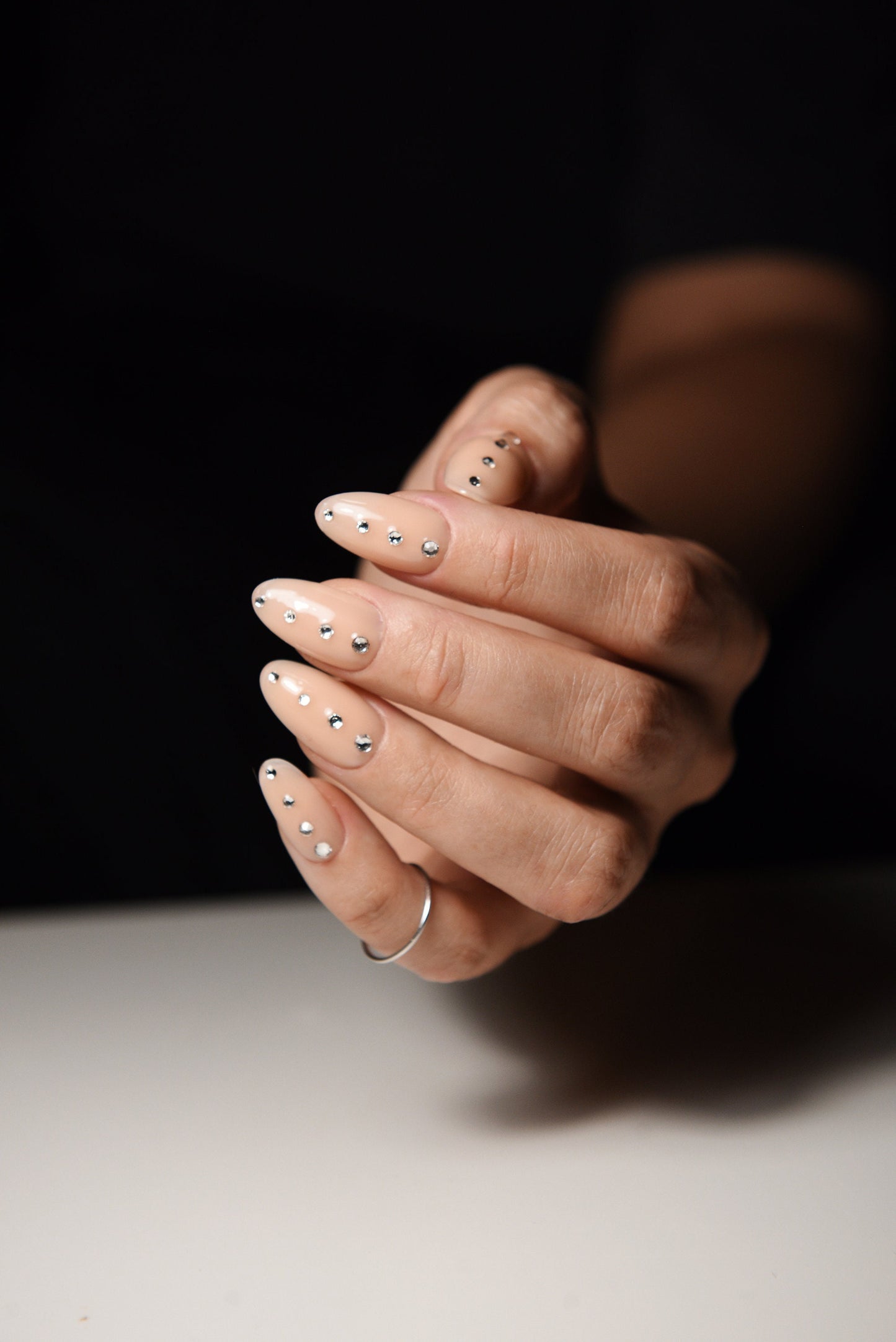 CASSIE NUDE RHINESTONES Glossy Nudes | press on nails | Stiletto Oval Almond Square Coffin Balerina | Long Medium Short