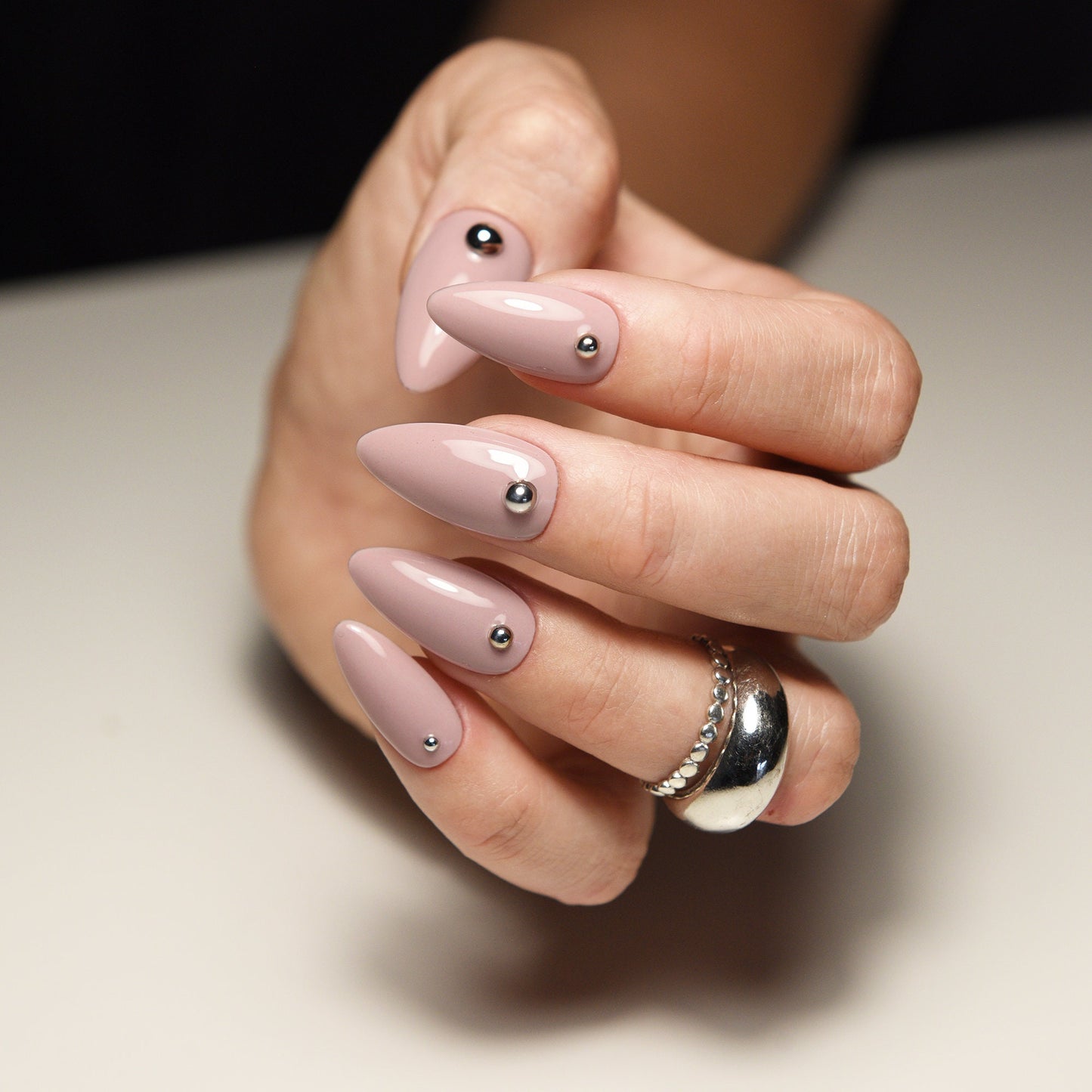 Nude Accent Press On Nails – Reusable Glossy Handmade Nails in Custom Lenght and Shape