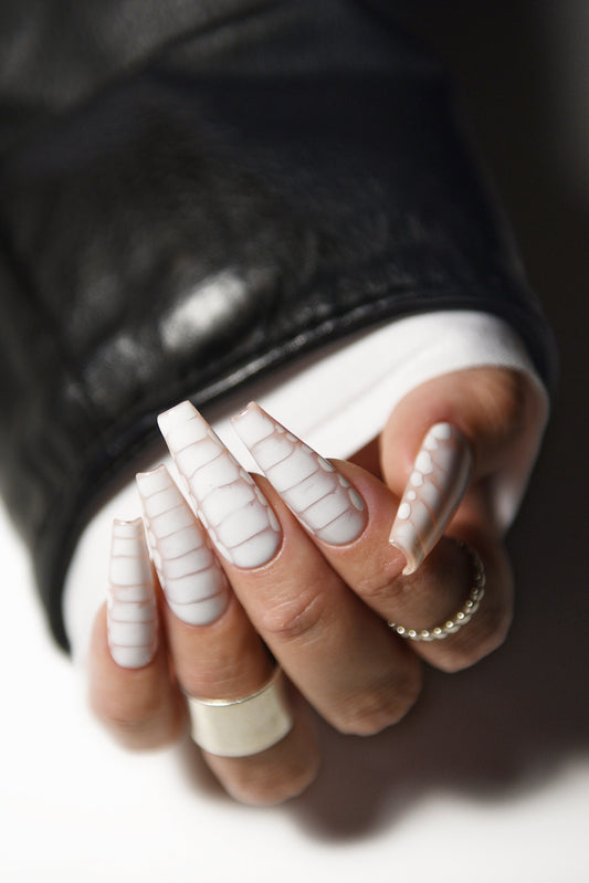 SOFT NUDE WHITE Croco – Luxury Handmade Reusable Press On Nails