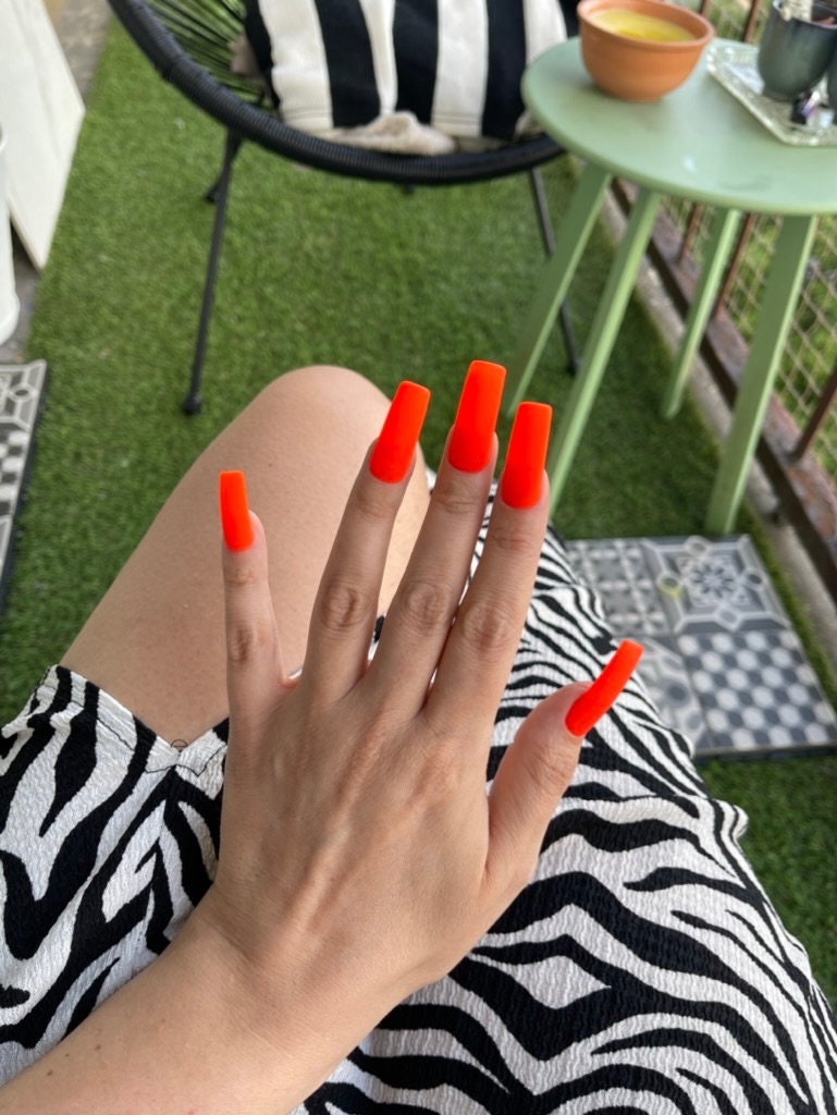 VIVID ORANGE Press On Nails – Handmade Reusable Luxury Fake Nails