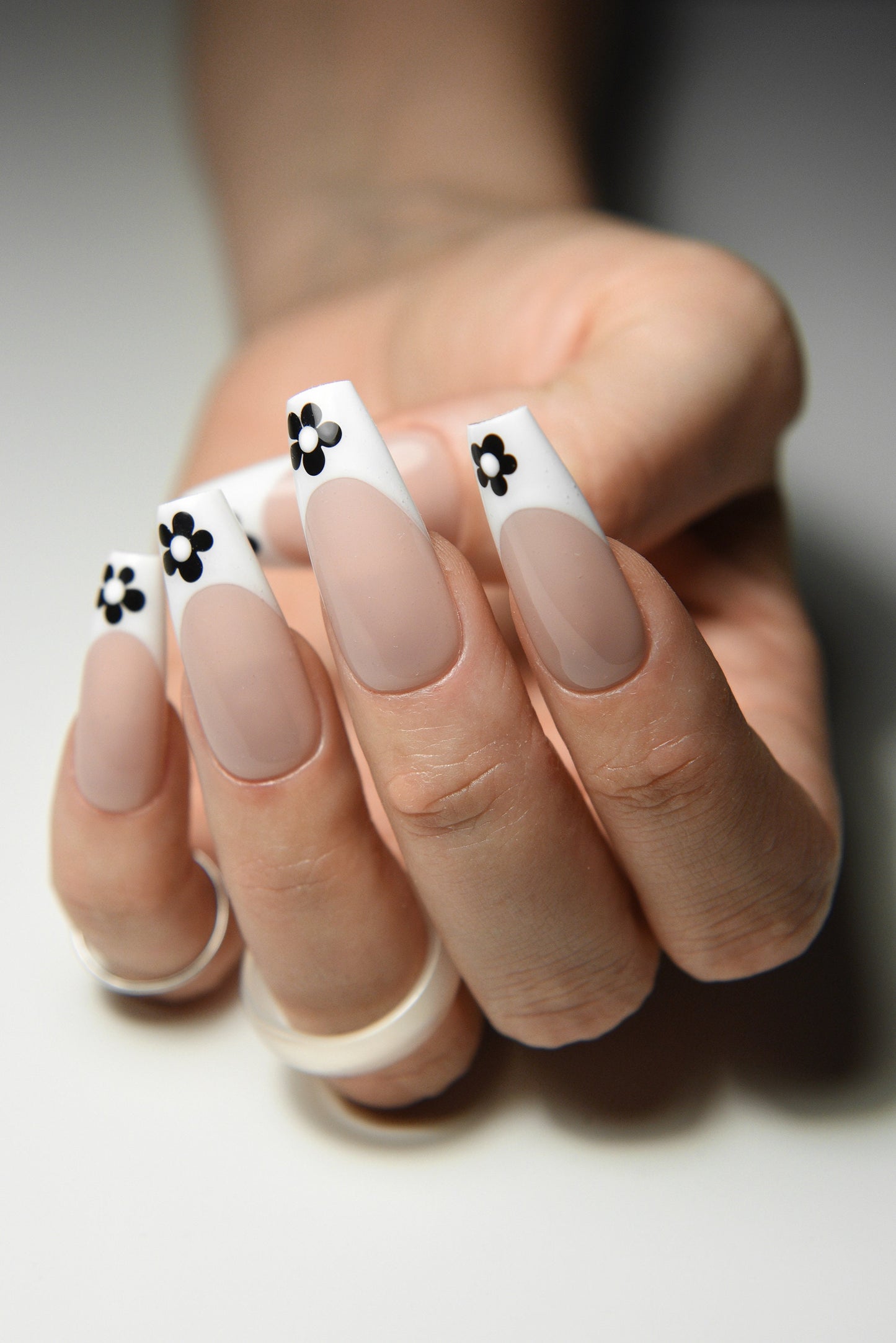 FRENCH WITH FLOWER – Luxury Handmade Reusable Press On Nails