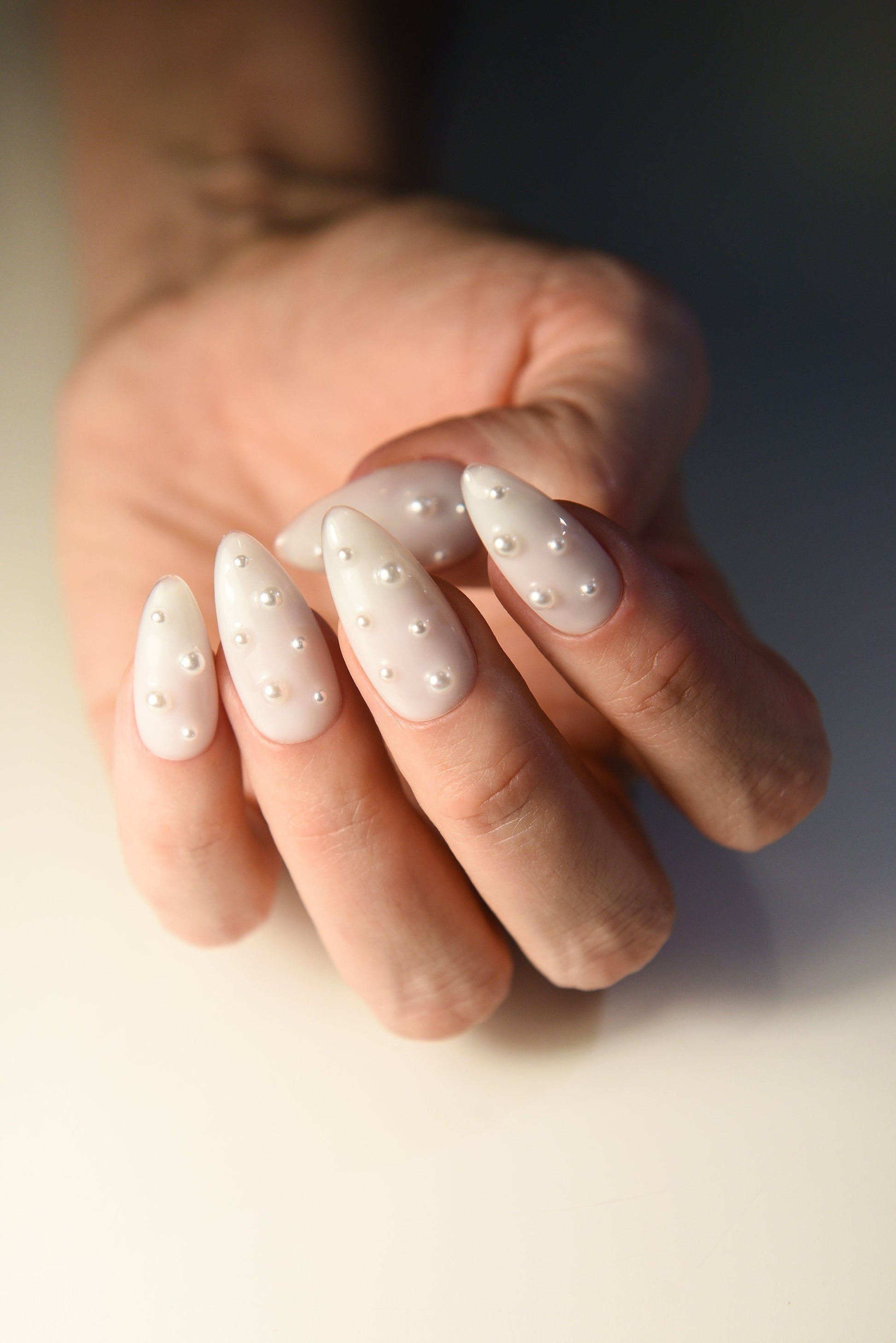WHITE NAILS y2k PEARLS | Bride | Handpainted press on nails | Fake nails | Stiletto Oval Almond Square Coffin Balerina | Long Medium Short