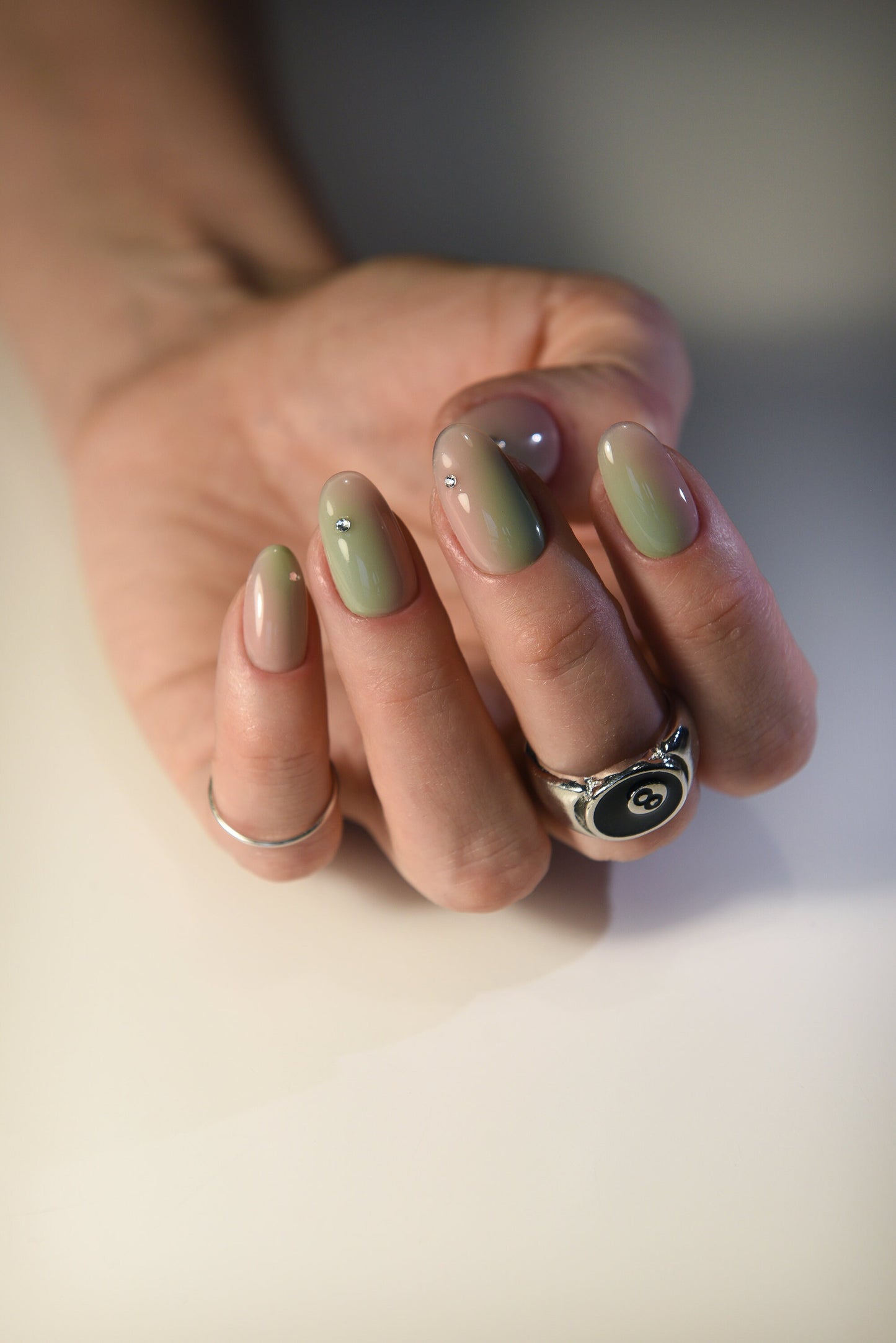 Green Aura Blush Gel Press On Nails – Handmade Reusable Luxury Set, Custom Length & Shape