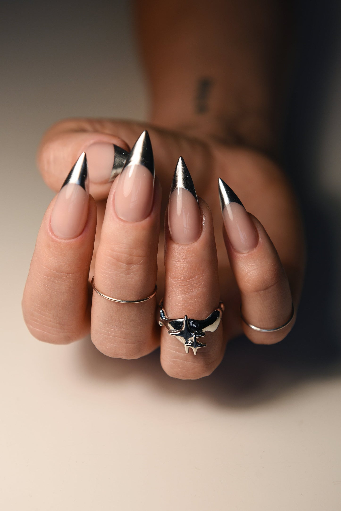 Silver Chrome French Press-On Nails – Y2K Long or Short Custom Set