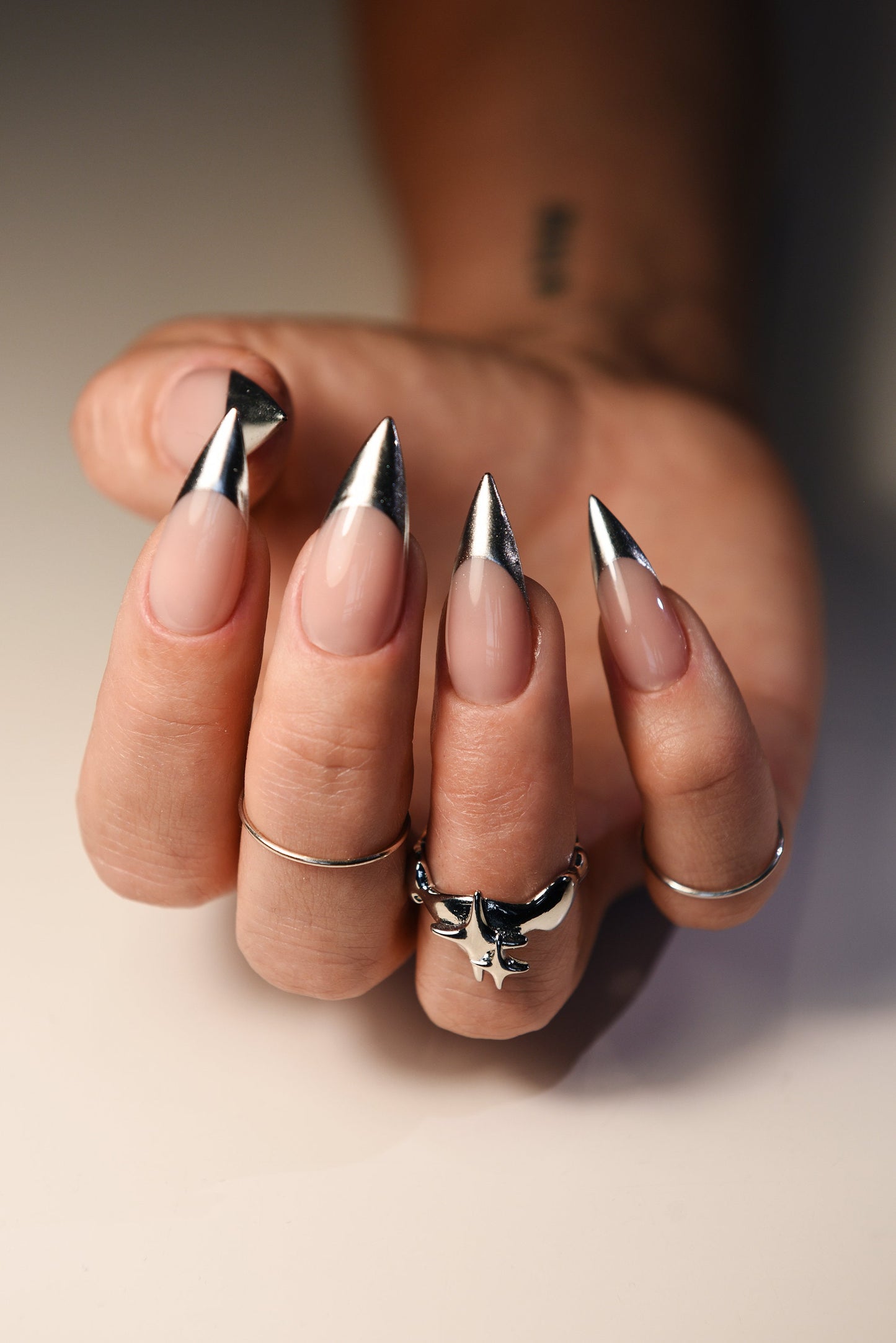 Silver Chrome French Press-On Nails – Y2K Long or Short Custom Set