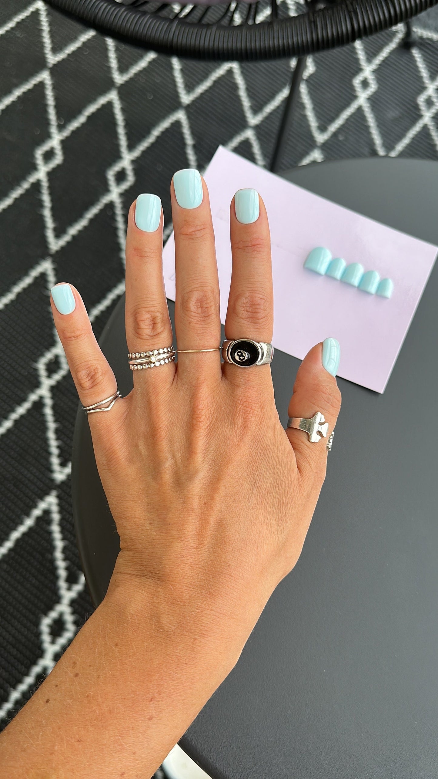 Blueberry Milk Press On Nails – Baby Blue Reusable Handmade Fake Nails