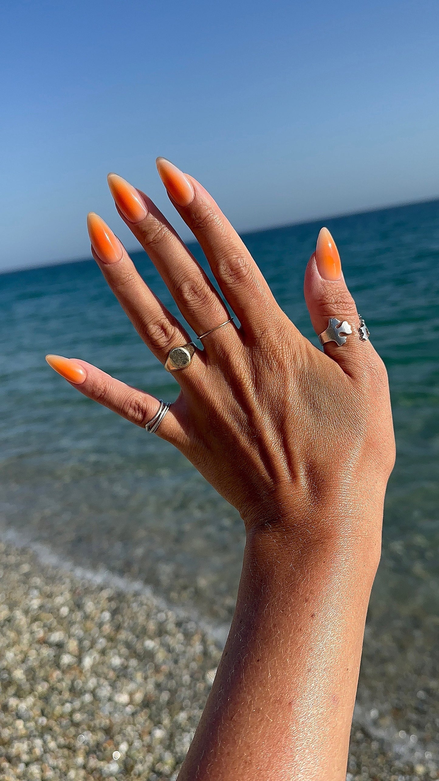 Summer Ombre Press-On Nails – Orange Gel Look | Handmade Set of 10 | Reusable & Custom