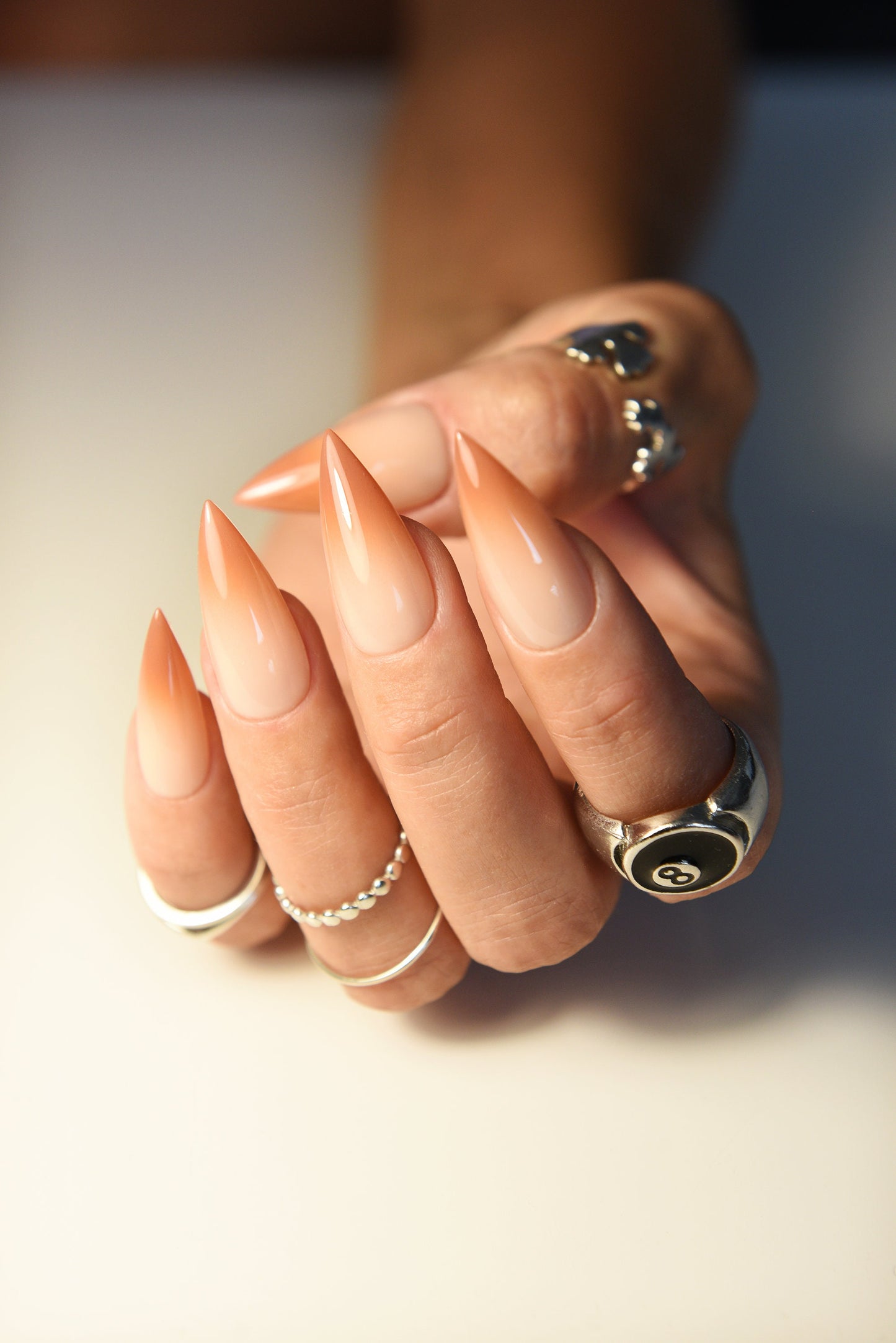 Ombre Tiramisu Press-On Nails – Nude Gradient Look | Handmade Reusable Set for Any Occasion