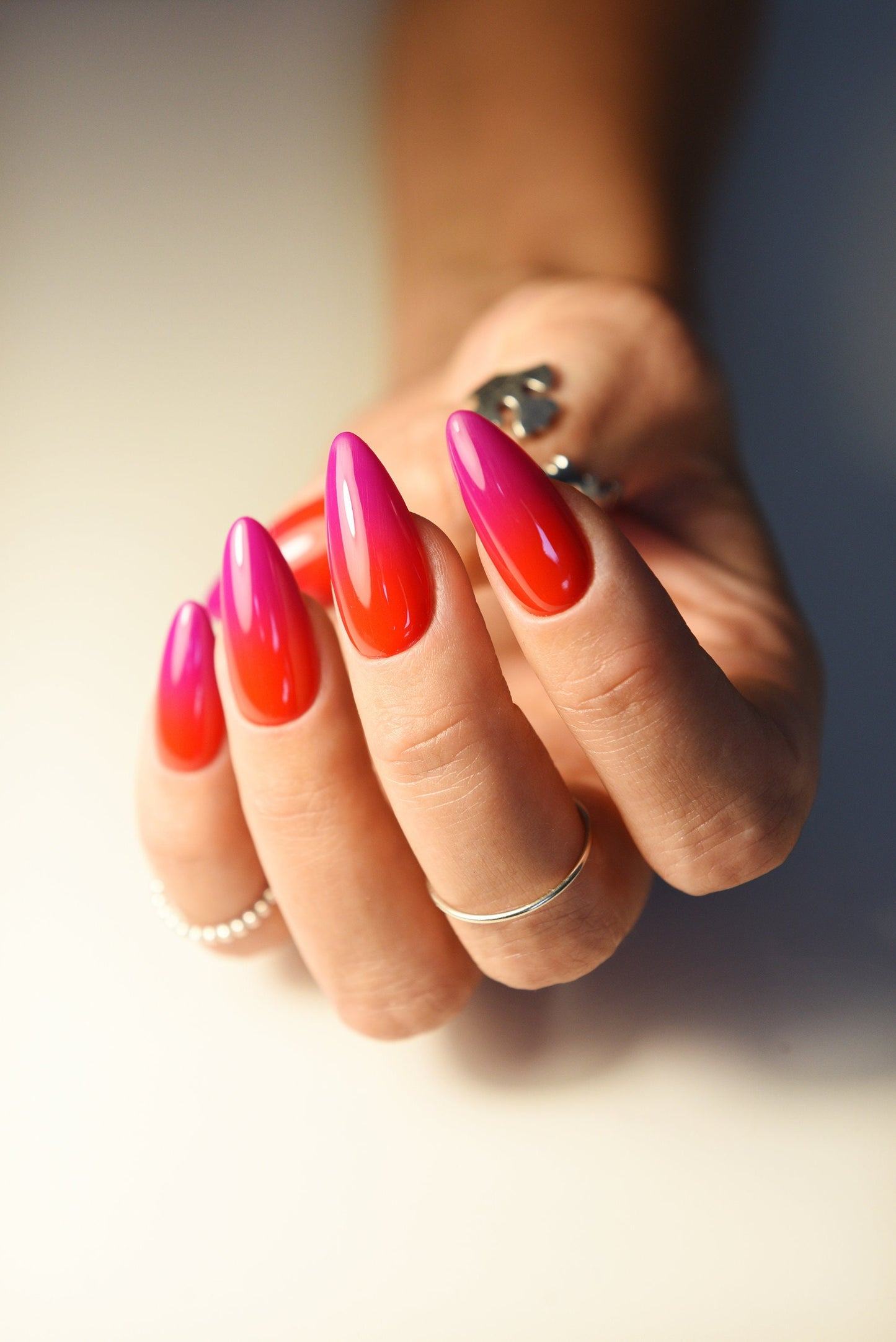 Summer Ombre Press On Nails - reusable set of 10 glue on false nails in fuchsia and hot red! Be ready for the holidays, beach and party! – Luxury Handmade Reusable Press On Nails