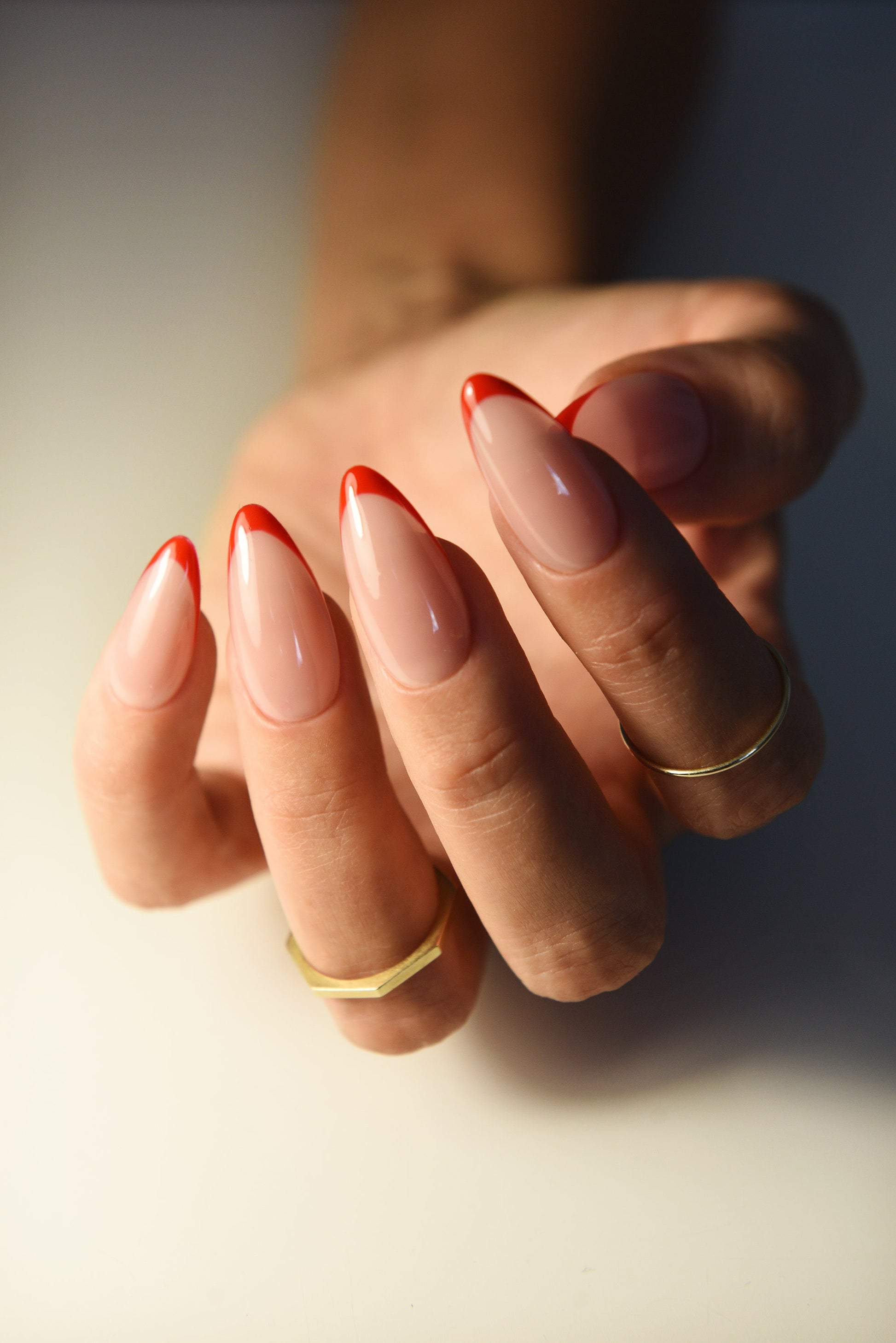 Red French Press Ons, Classy Manicure, Old Money Style, Stylish set of acrylic like nails, gel instant mani for women, work, party, holidays