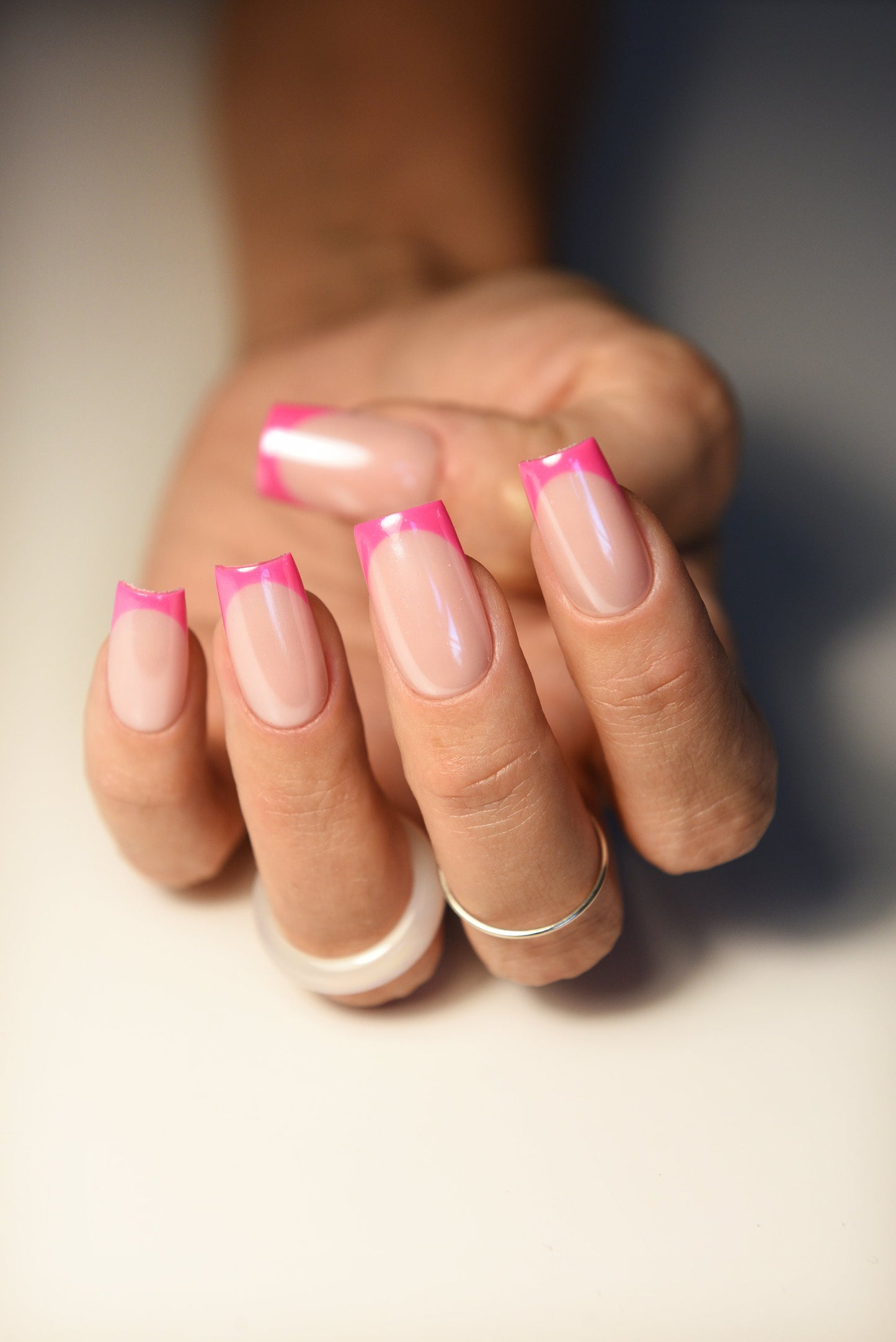 The Pink Doll Chrome French Fake Nails to the Movie, for Party, and Beach! Girly press on nails for her, glue on reusable acrylic strong set – Luxury Handmade Reusable Press On Nails