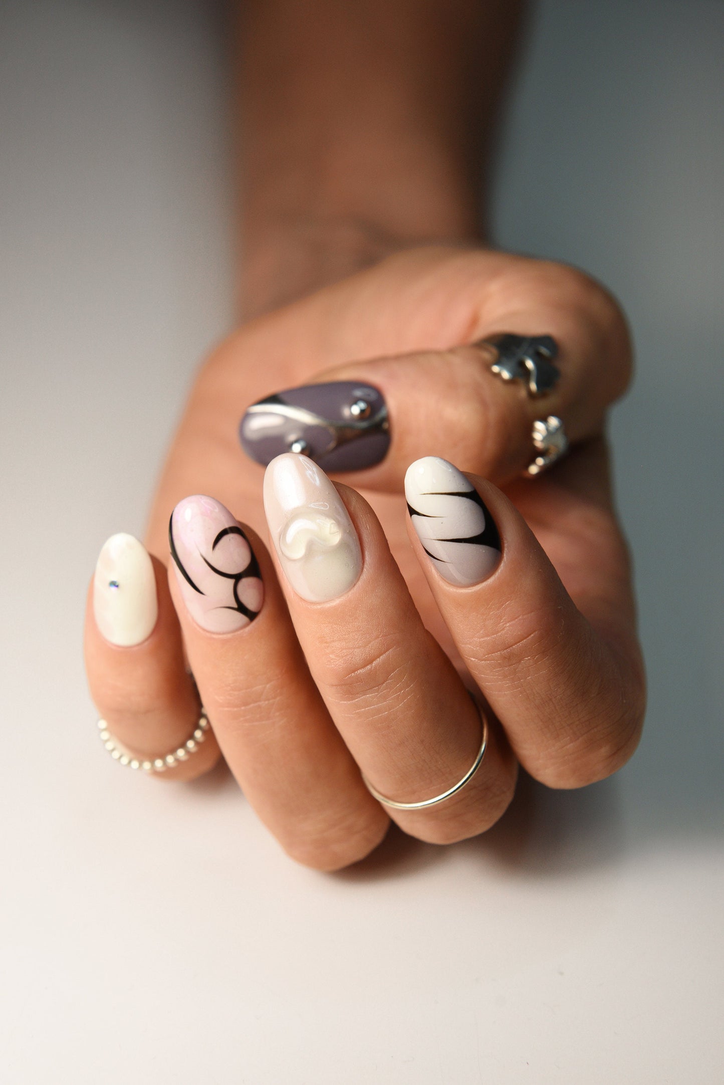 Luxury 3D Y2K Abstract Press-On Nails – Colorful Custom Bling Handmade Reusable Set