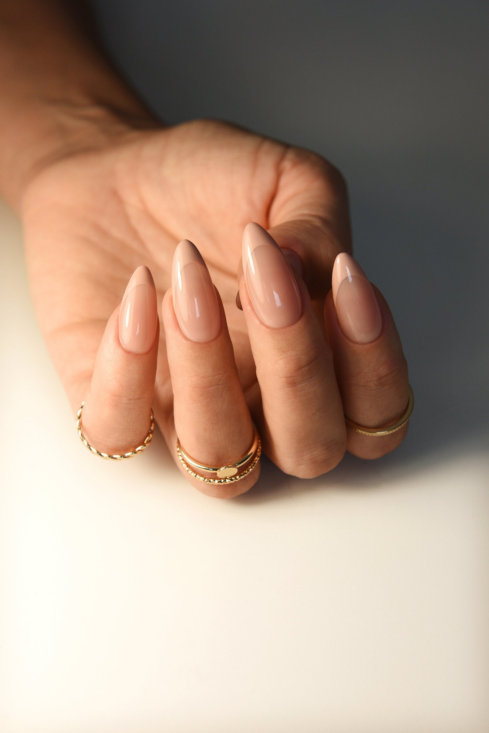 CLEAN GIRL Aesthetic reusable press on nails beige nude royal delicate french long, medium, short, back to office, school autumn holiday