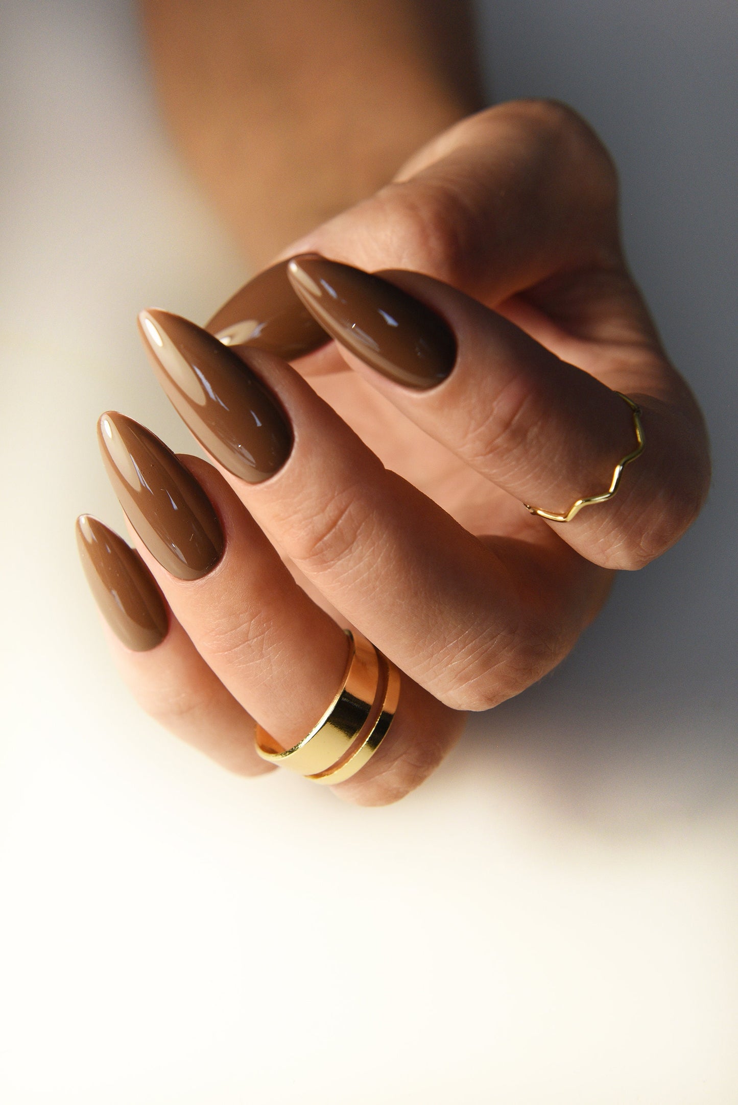 Hot Chocolate Press On Nails – Warm Brown Handmade Nails for Fall | Reusable Stiletto or Almond Set