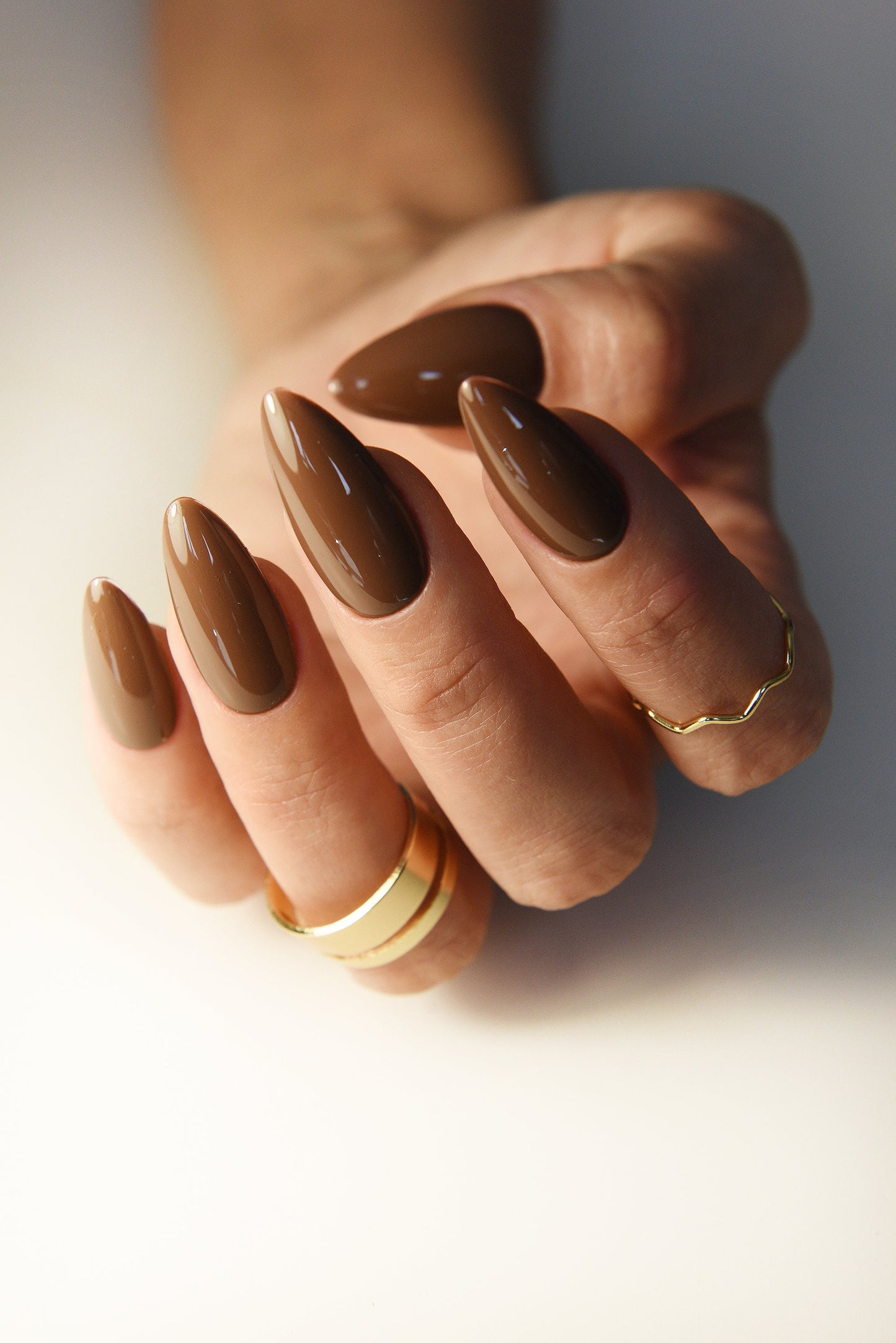 Hot Chocolate Press On Nails – Warm Brown Handmade Nails for Fall | Reusable Stiletto or Almond Set