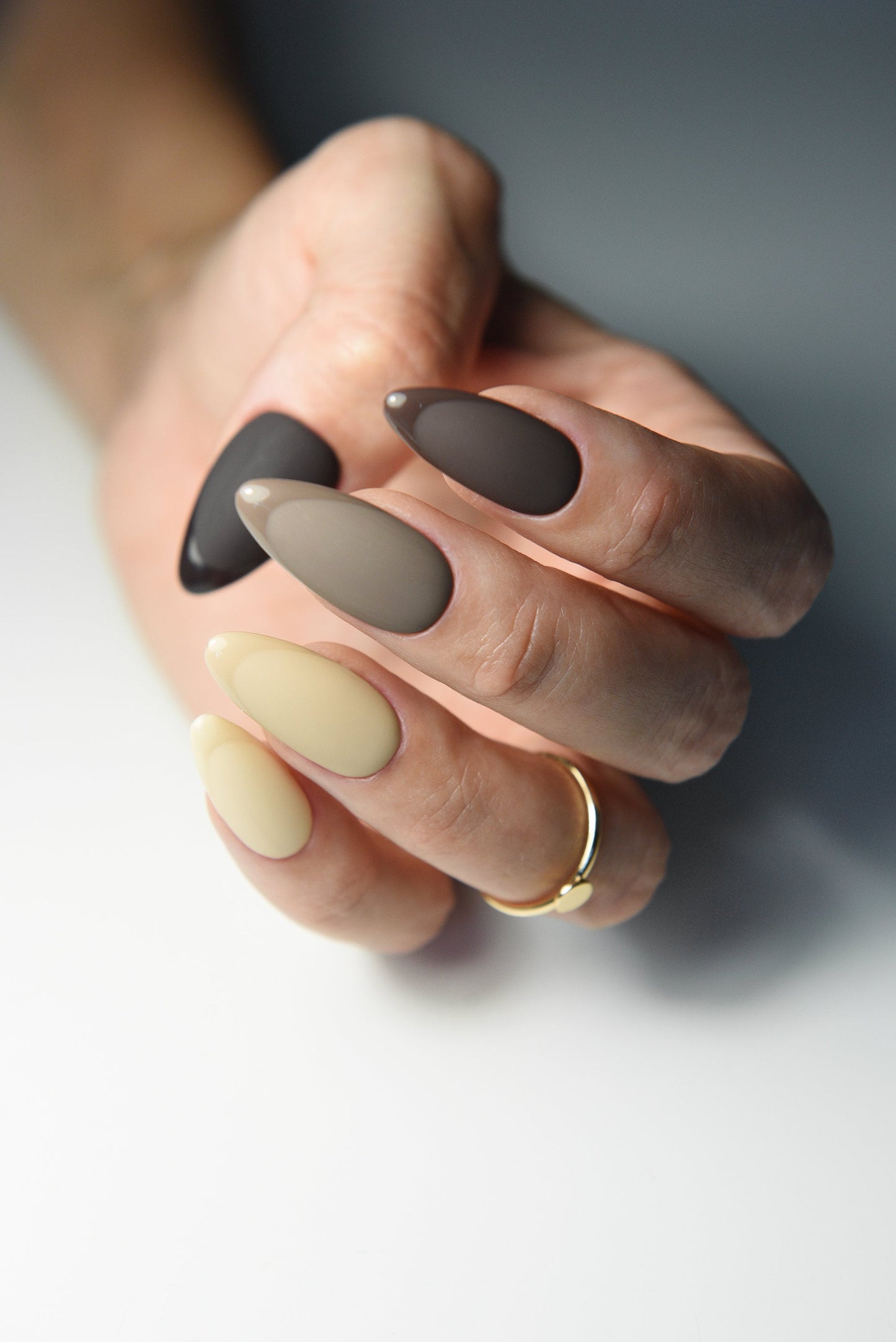 Chocolate & Vanilla Press-On Nails – Matte Nude with Glossy Tips