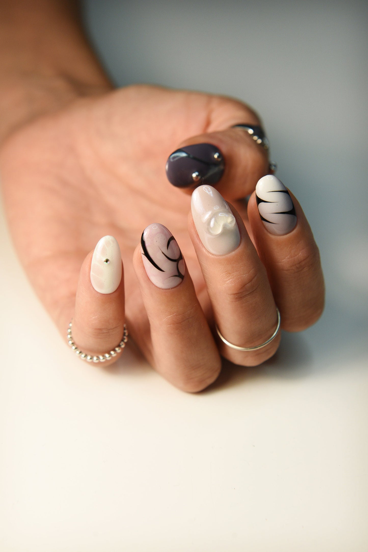 Luxury 3D Y2K Abstract Press-On Nails – Colorful Custom Bling Handmade Reusable Set