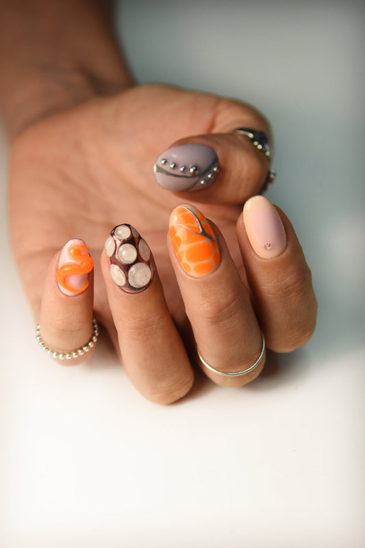 FREESTYLE SET 3d art y2k abstract colorful press on nails, custom reusable fake nails bling luxury cute girly glue on stiletto almond coffin – Luxury Handmade Reusable Press On Nails