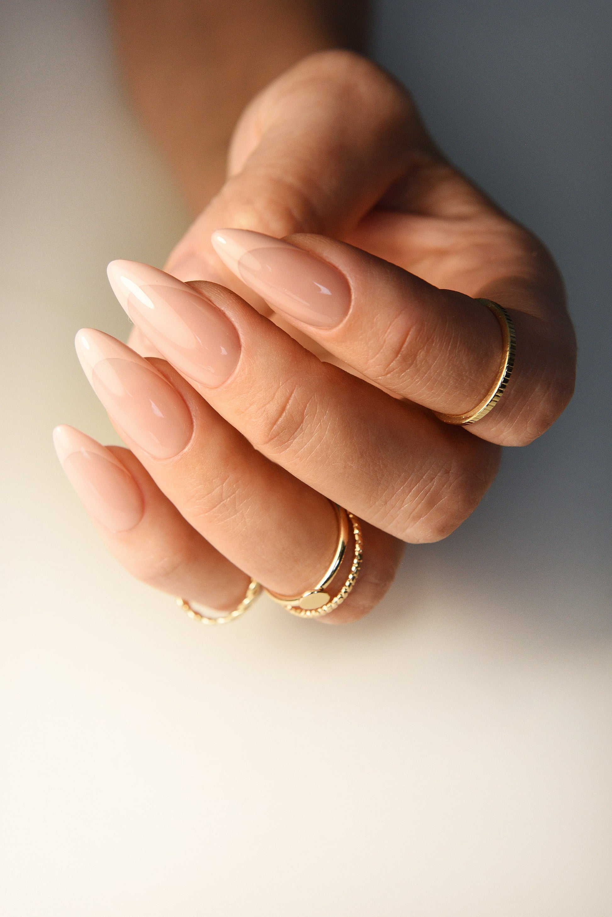 CLEAN GIRL Aesthetic reusable press on nails beige nude royal delicate french long, medium, short, back to office, school autumn holiday