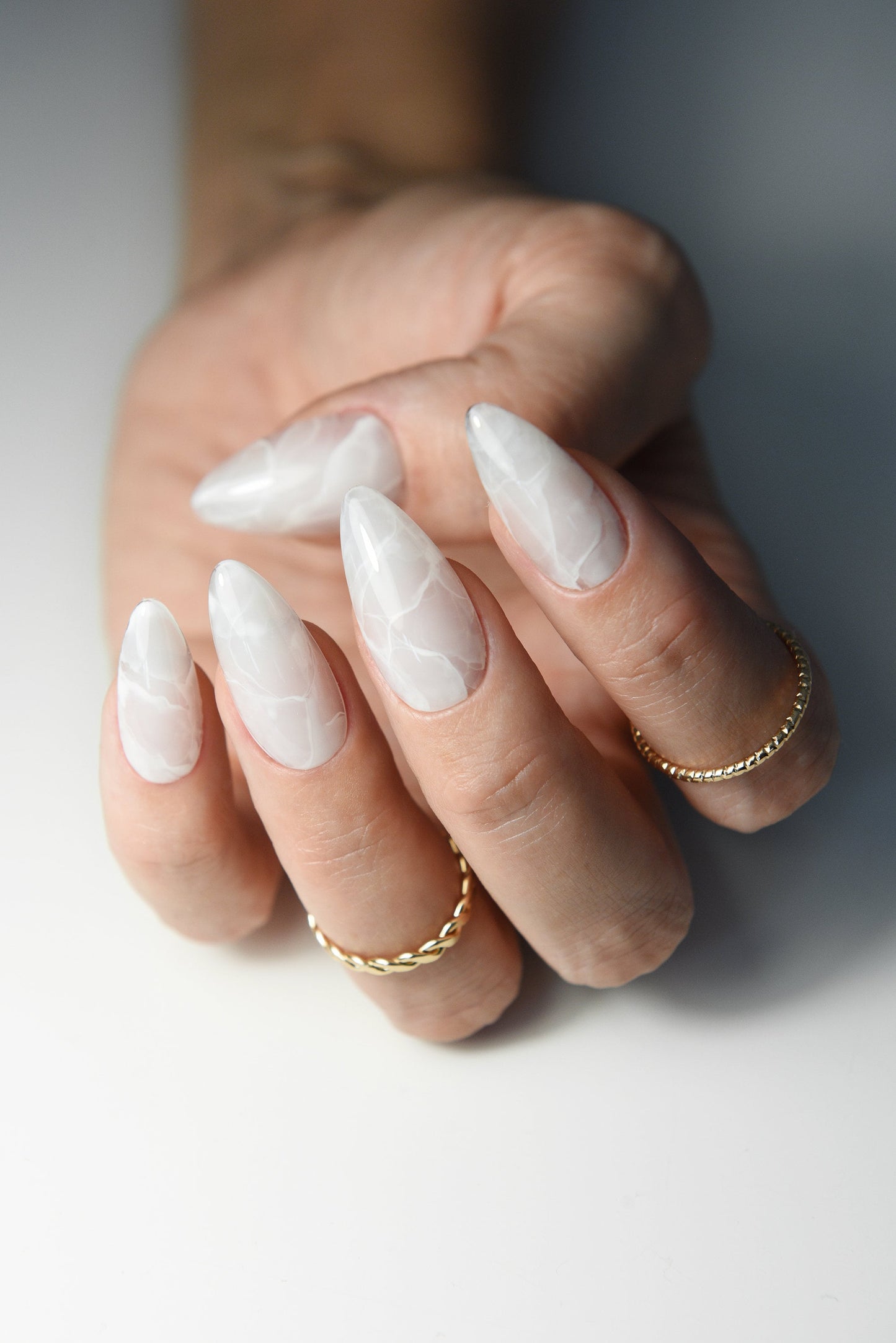 White Marble Gel Press-On Nails – Acrylic-Like Salon Look | Reusable Winter Set | Handmade Christmas Gift for Her