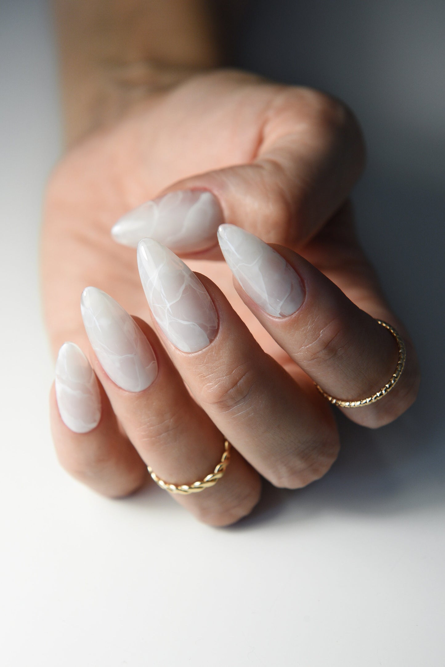 White Marble Gel Press-On Nails – Acrylic-Like Salon Look | Reusable Winter Set | Handmade Christmas Gift for Her