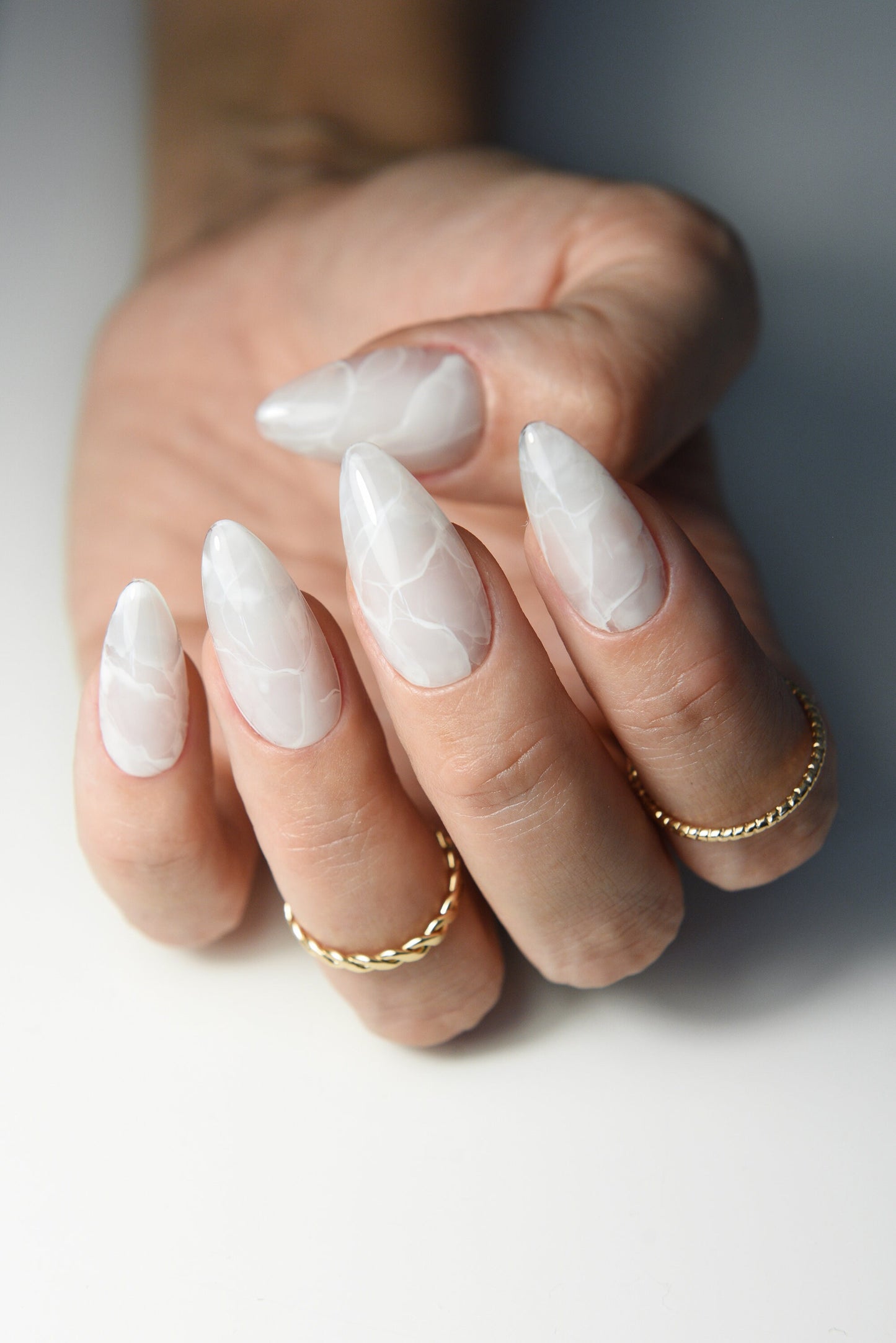 White Marble Gel Press-On Nails – Acrylic-Like Salon Look | Reusable Winter Set | Handmade Christmas Gift for Her