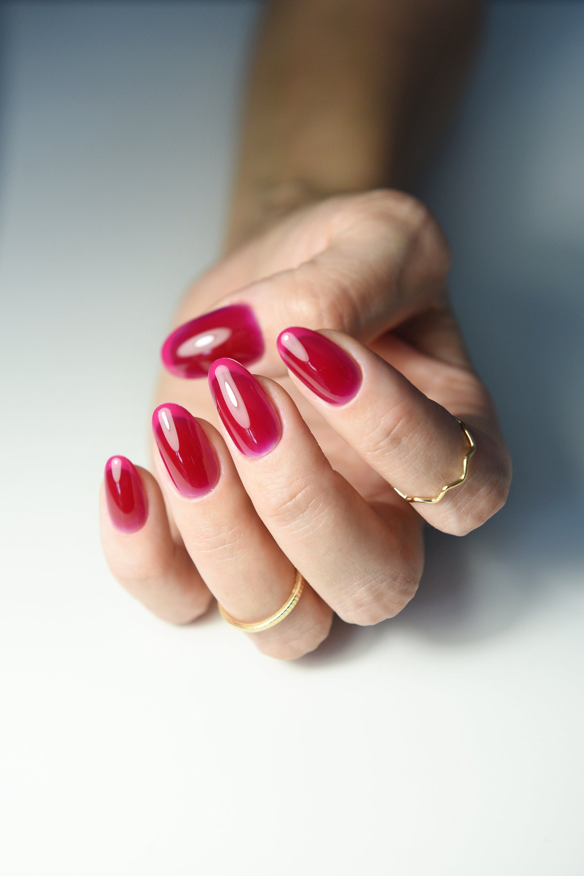 Warming Winter Nails - pink jelly french press on nails, coffin, stiletto, almond, square long short, Valentines Love Nails