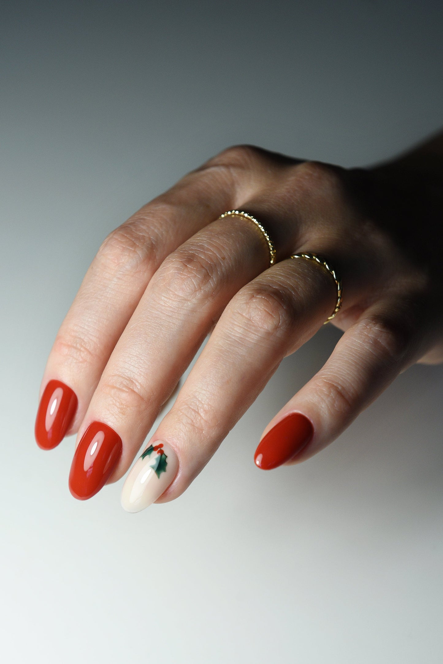 Christmas Red Mistletoe Press-On Nails – Luxury Handmade, Reusable, Custom Shape